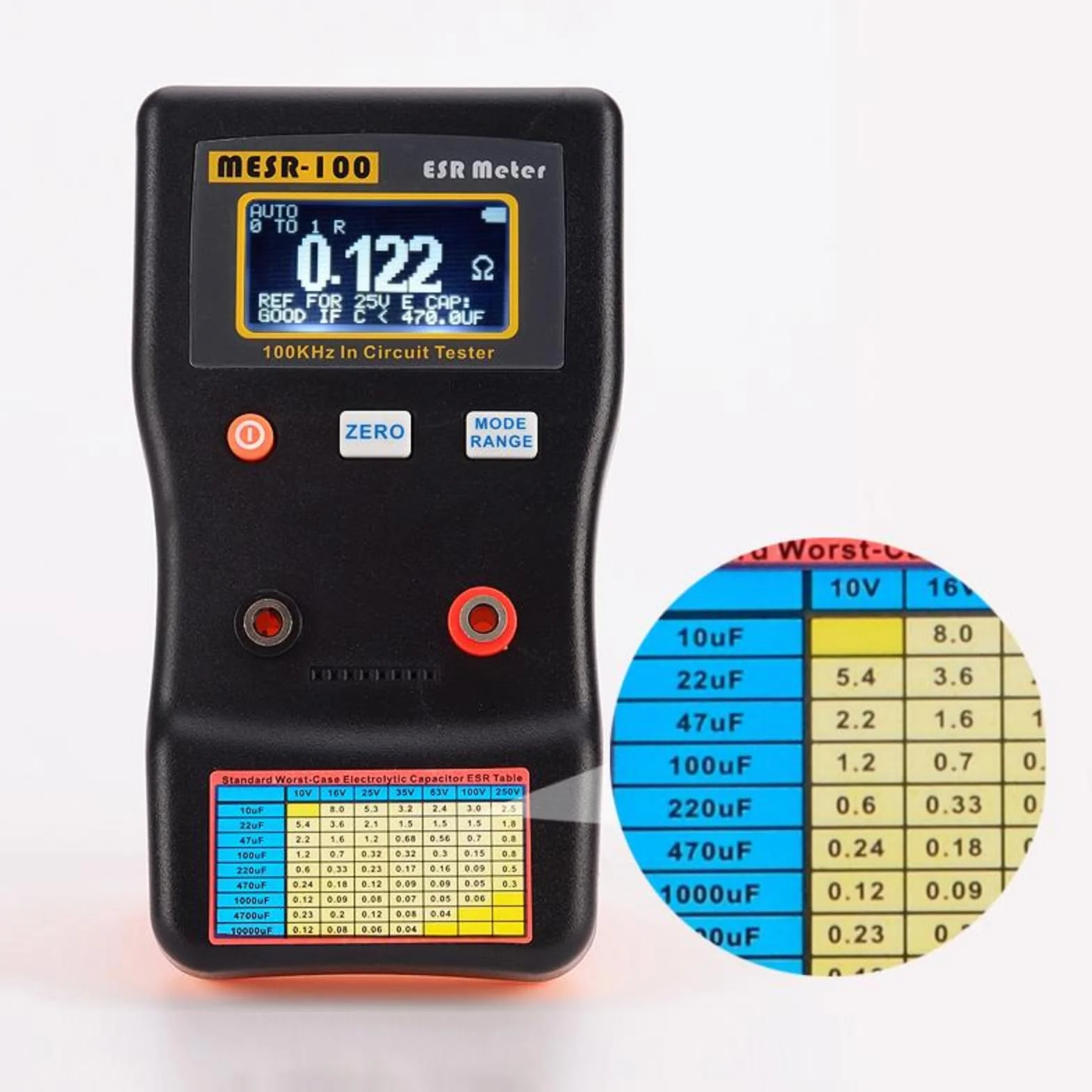 MESR-100 Digital ESR Medidor, Automático Rango 0,001 a 100 Ω Probador De Capacitancia Probador De Condensadores De Resistencia Medidor De Ohmios Bajos para Reparación Tv/Lcd/Placa de Audio