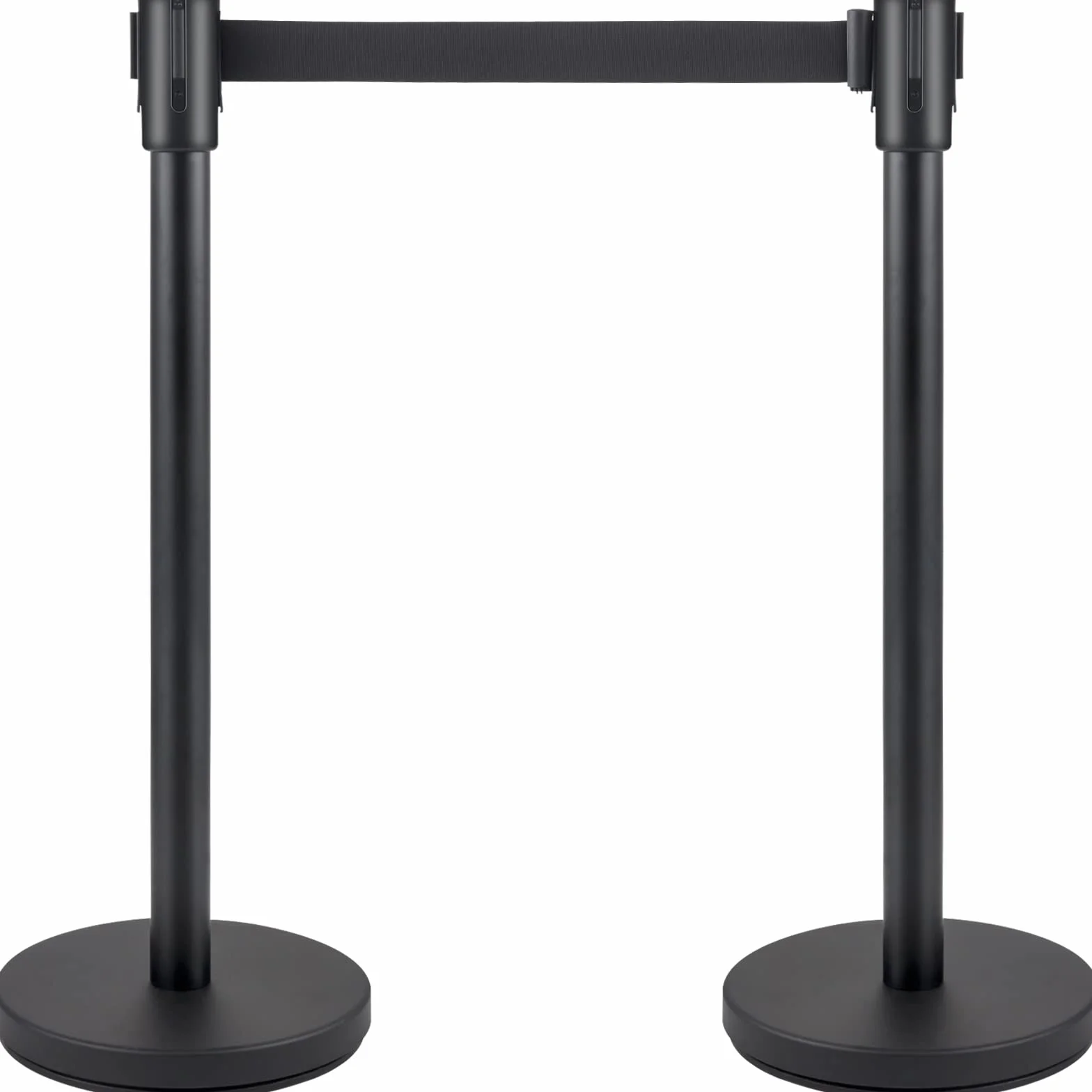 VEVOR Postes para Control de Multitudes 4 Piezas Barrera con Cinturón Retráctil Negro 2 m Base de Hormigón y Metal