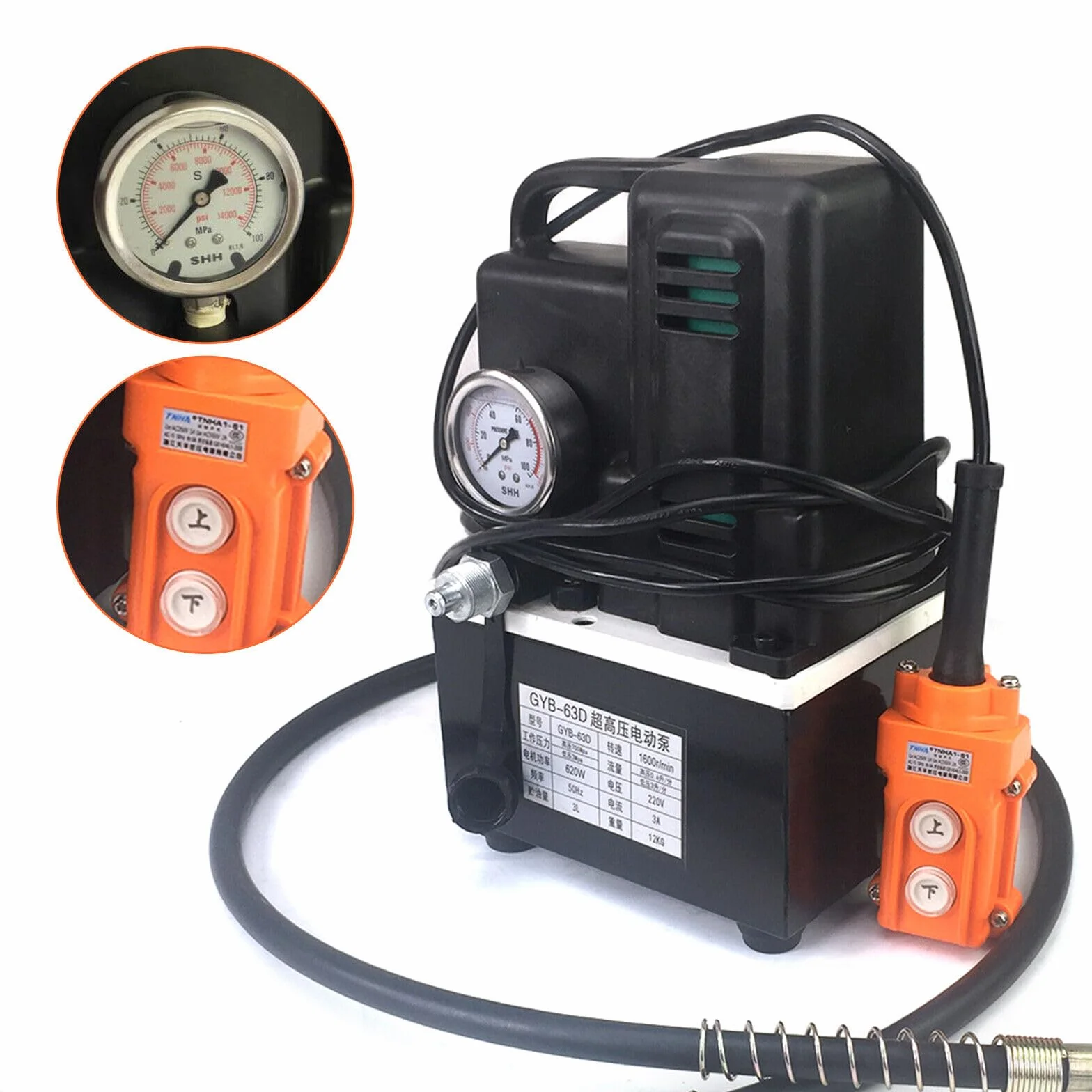 Bomba hidráulica eléctrica de 700 bar y 220 V, color negro, bomba compacta de alta presión para aplicaciones versátiles, ligera, potente y fiable para tareas hidráulicas