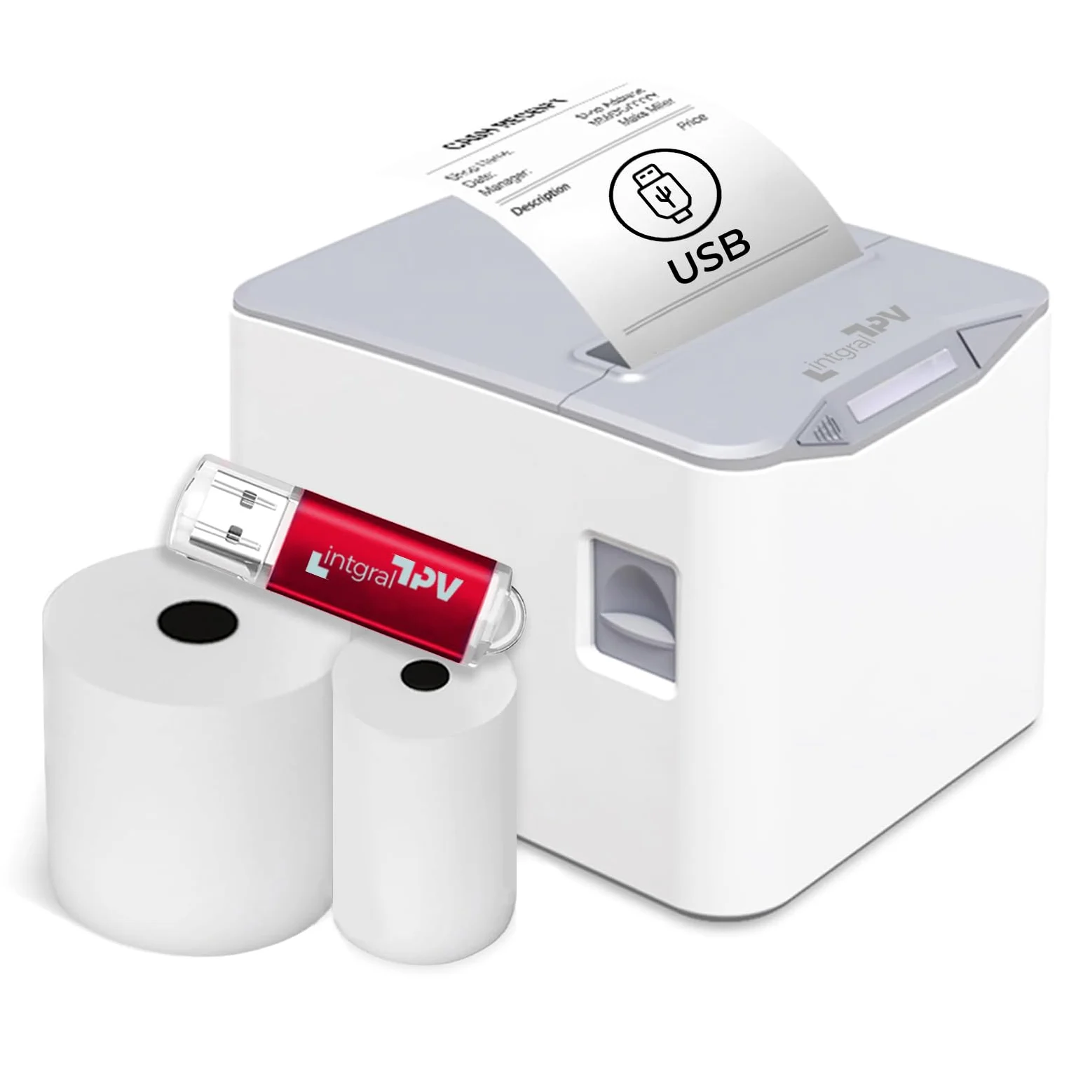 8370 Impresora Térmica de Recibos/Tickets 80mm – Puerto/Conexión: USB, RJ11 – Corte Automático – Windows, Linux, Mac – Rollo Extra y pendrive con Drivers – TPV POS (Blanco/Gris)