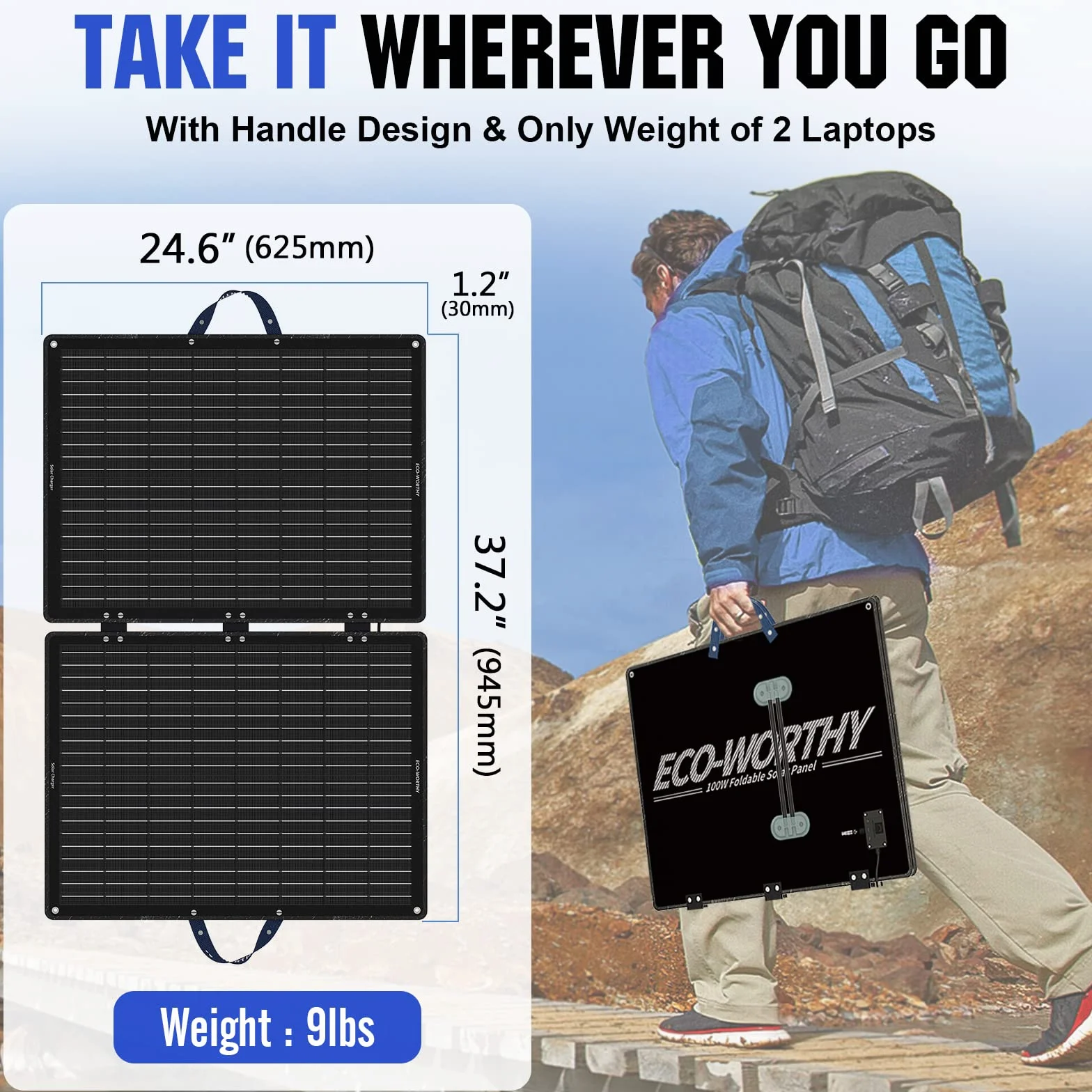 ECO-WORTHY Panel solar plegable de 100 W para generador solar Powerstation, con soporte ajustable, cable PV (9,84 ft), MC-4 y 4 adaptadores DC para la mayoría de Power Station, autocaravanas,