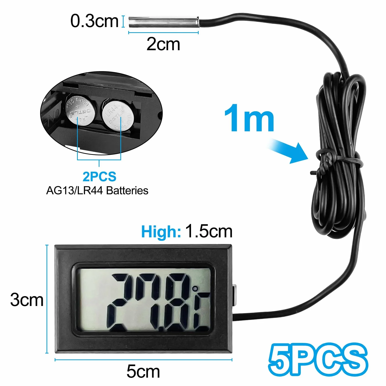 Termómetro Acuario Digital LCD Negro con Sonda Externa Impermeable para Refrigerador Congelador