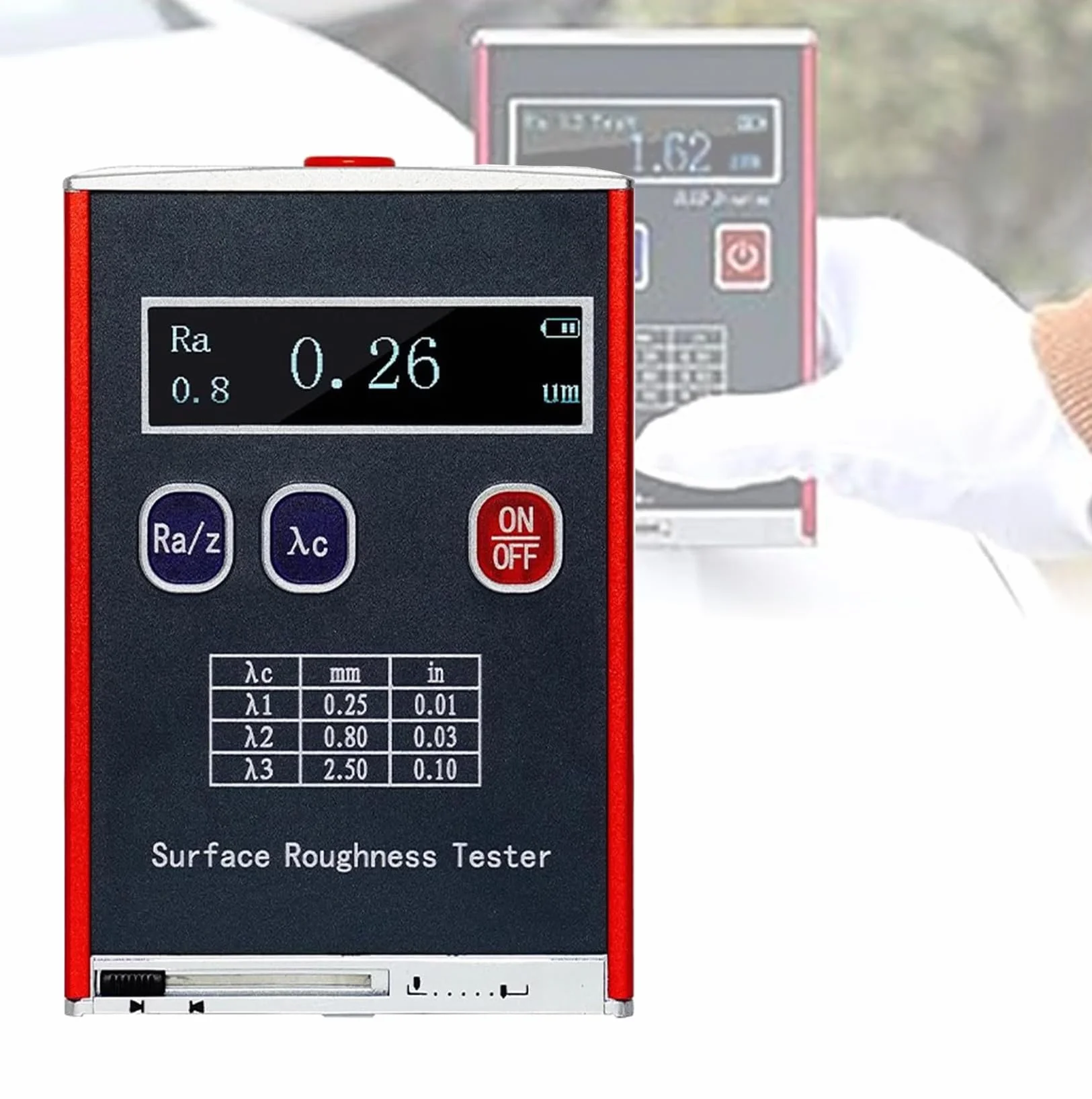 Rugosímetro portátil de 0,01 μm, medidor digital de rugosidad con bloque de calibración estándar, 4 parámetros de prueba: Ra/Rq 0,05~15,0 μm, Rz/Rt 0,1~50,0 μm, para para mediciones industriales