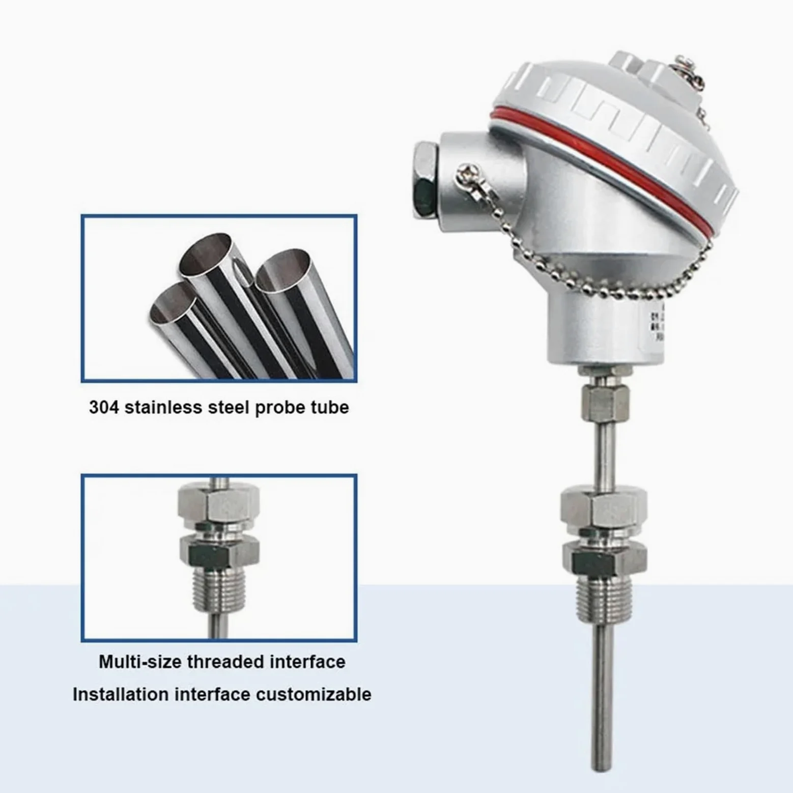 Sensor de alta temperatura de acero inoxidable PT100 utilizado for controlador de transmisor de temperatura blindado de 4-20mA 1 Uds(Probe 50mm)