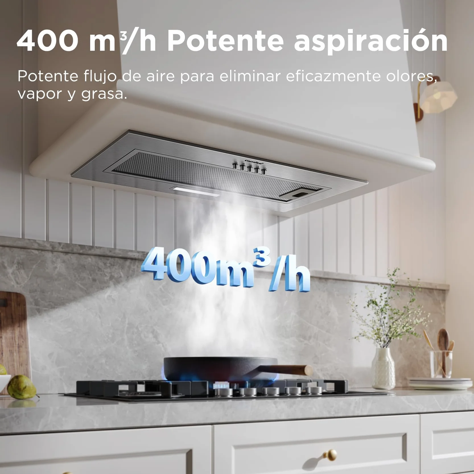 COMFEE' BIHT17SS-52 Campana extractora empotrable 52 cm 400 m³/h 3 velocidades filtro aluminio 5 capas LED plateado