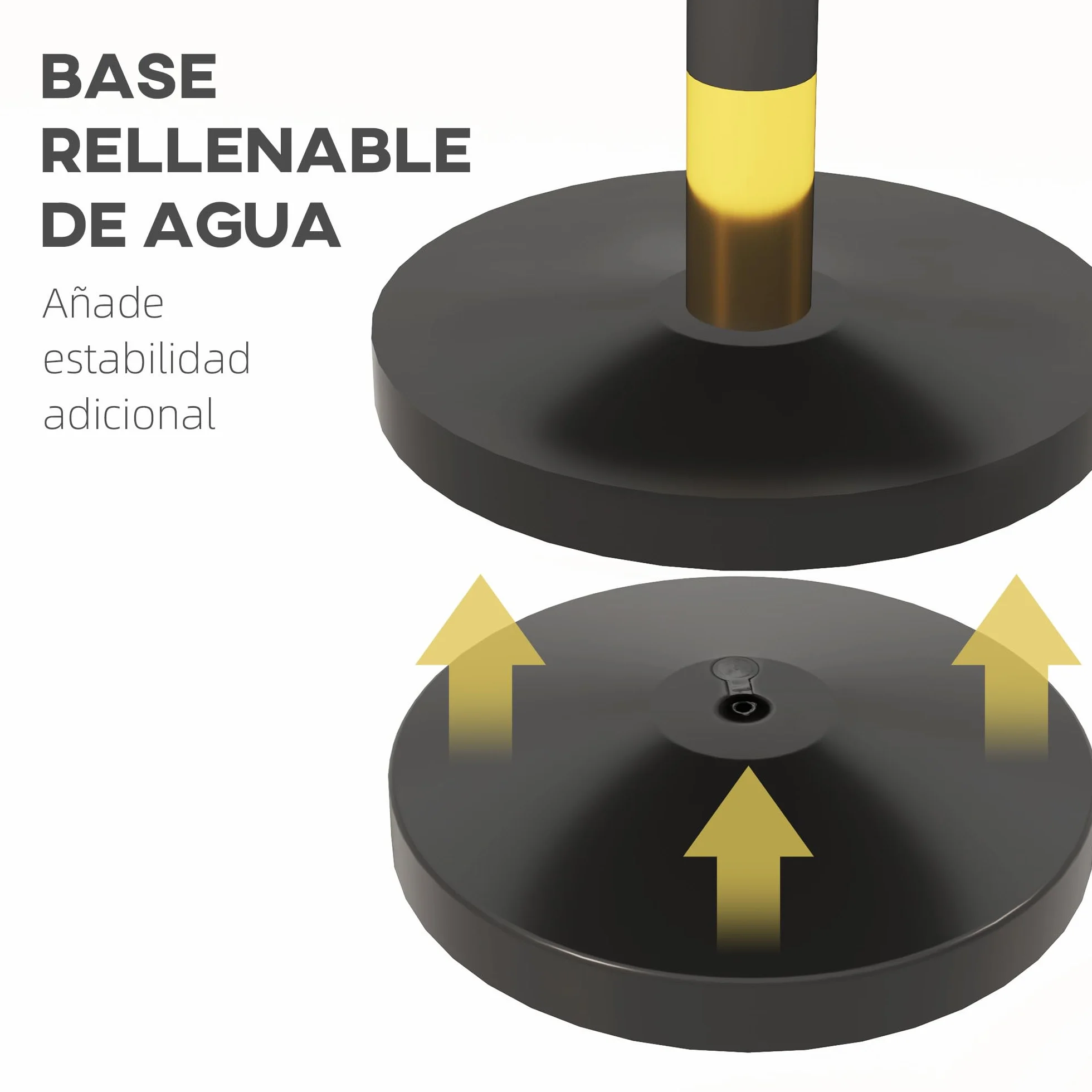 HOMCOM Postes Separadores de Acero Inoxidable 96 cm, Base de Agua, Cuerda de Terciopelo 1,5 m, Negro