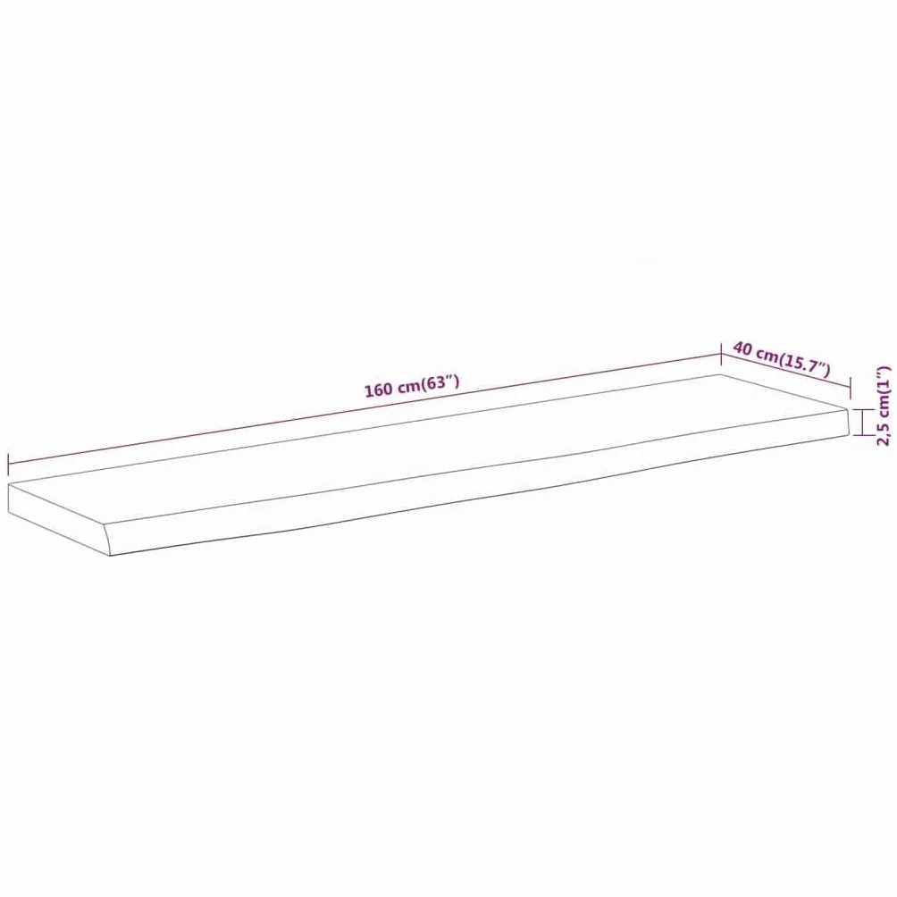 vidaXL Tablero Rectangular, Superficie de Mesa Auxiliar, Tablero de Repuesto, Superficie de Comedor, Madera de Acacia Borde Vivo 160x40x2,5 cm