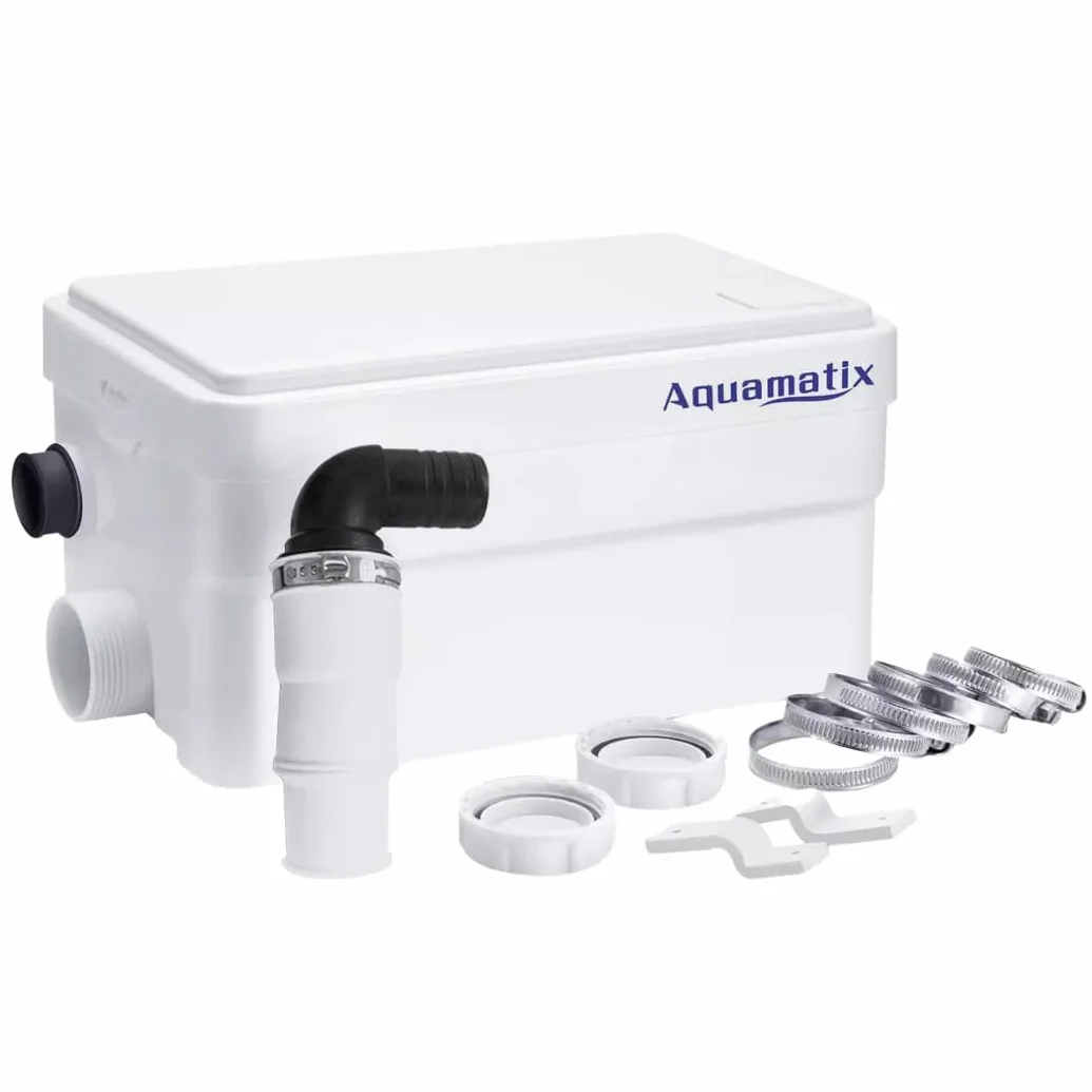 Aquamatix Duscha Bomba de ducha 250W Triturador Sanitario compacta 10m de distancia de bombeo vertical 135L/min para duchas, lavabos 2 entradas