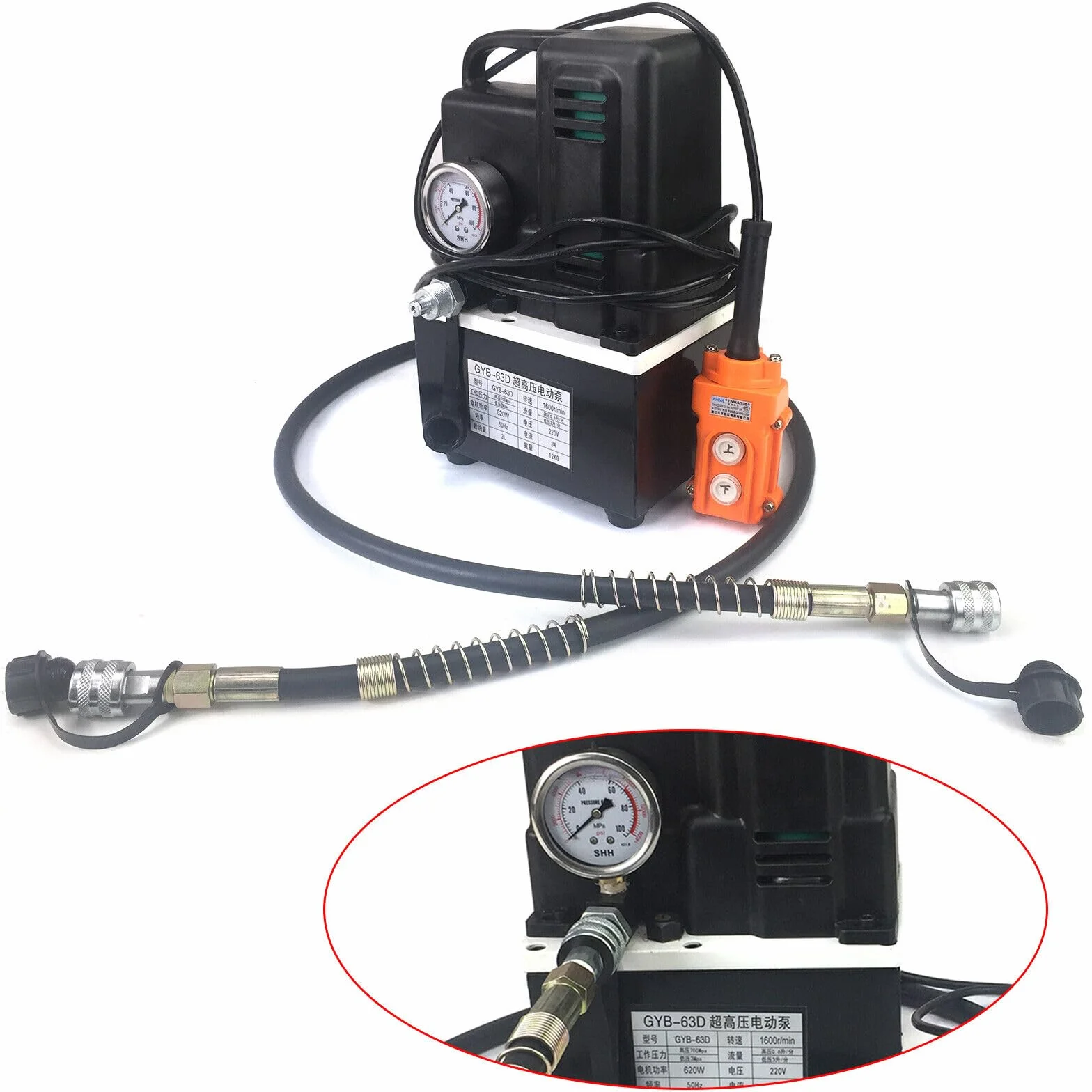Bomba hidráulica eléctrica de 700 bar y 220 V, color negro, bomba compacta de alta presión para aplicaciones versátiles, ligera, potente y fiable para tareas hidráulicas