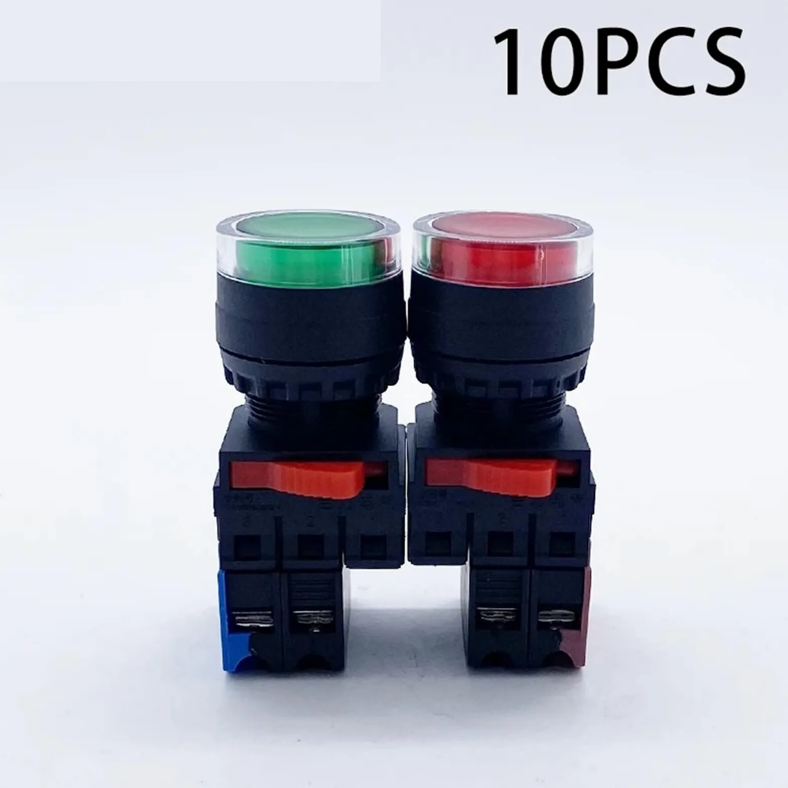 10 Uds interruptor de botón iluminado LA38-10D reinicio momentáneo autobloqueo inicio parada Control de potencia 22mm LAY38S(Blue,SELF LOCKING_1NO_220V AC DC)