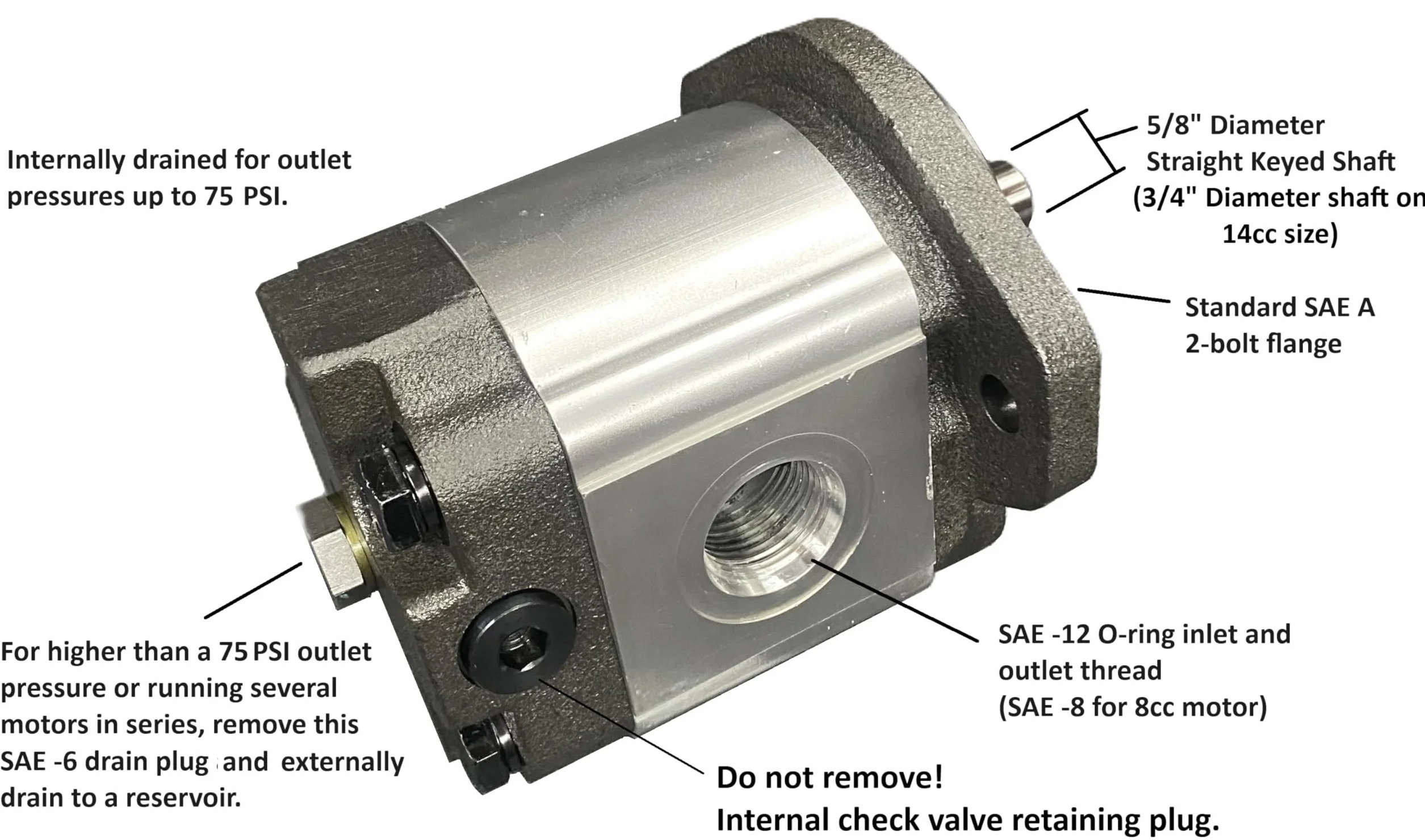 Motores de engranajes hidráulicos o bombas de rotación bidireccional, 8-26 cc/rev (0.488-1.58 in3/rev) 2-17gpm 21-40HP SAE A Mount, serie MFEG (8cc/rev. -0.488 in3/rev - 8 gpm máx. - 21HP máx.)