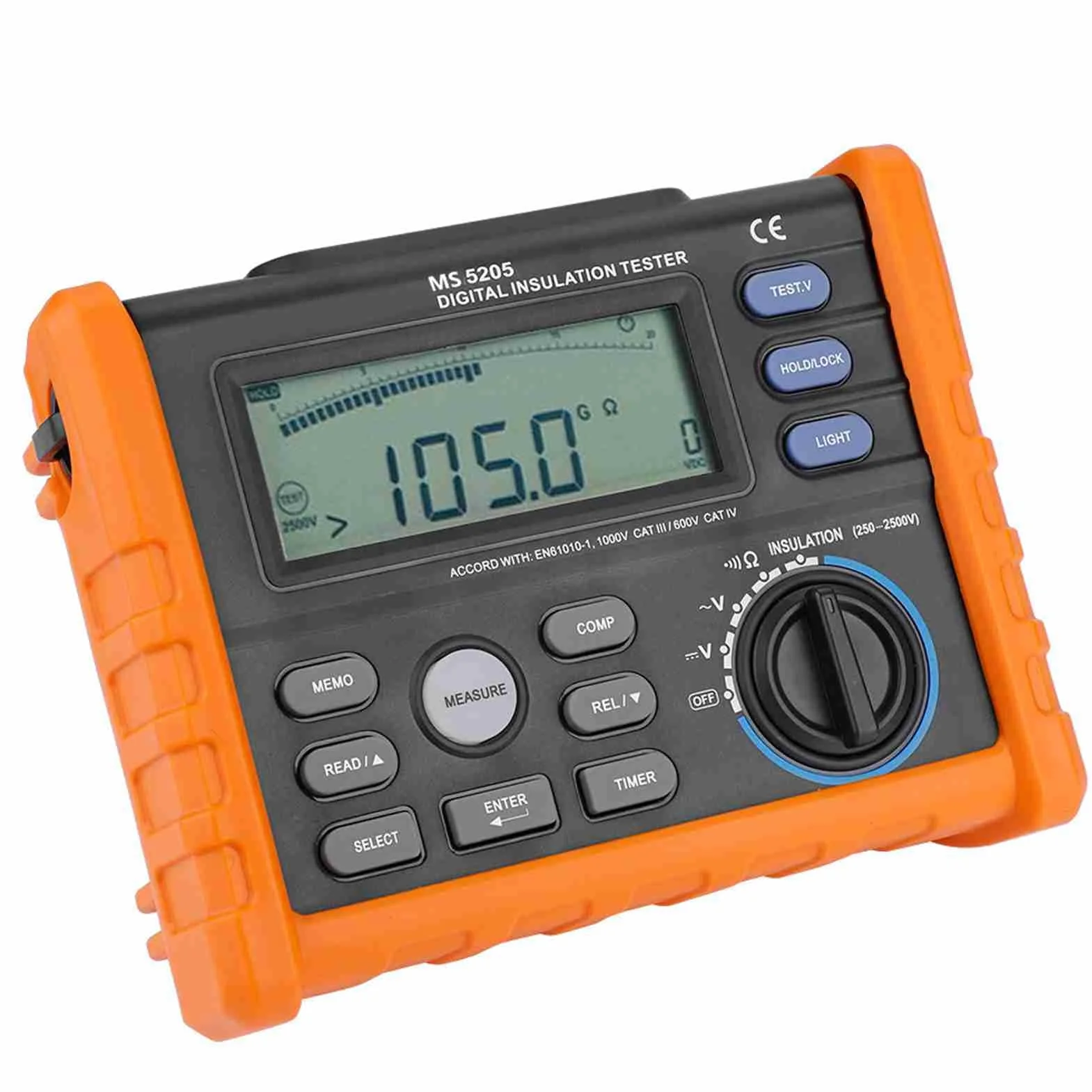 PM5205 Medidor Resistencia Digital 2500V Aislamiento Megohm Tester 0.01MΩ-100GΩ Resistencia Megger AC/DC Tester Voltaje con Pantalla LCD Retroiluminación