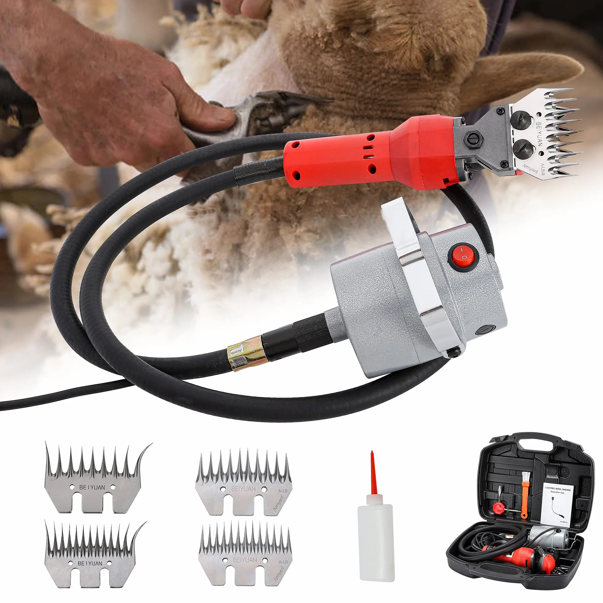 CGOLDENWALL Máquina De Esquilar Eléctrica 750w, Motor De Cobre De Alta Rendimiento 2400rpm, 4 Tipos De Cuchillas (Rectas 9&13/Curvas 9&13) Para Oveja, Cabra, Caballo, Ternera, Alpaca, Camello