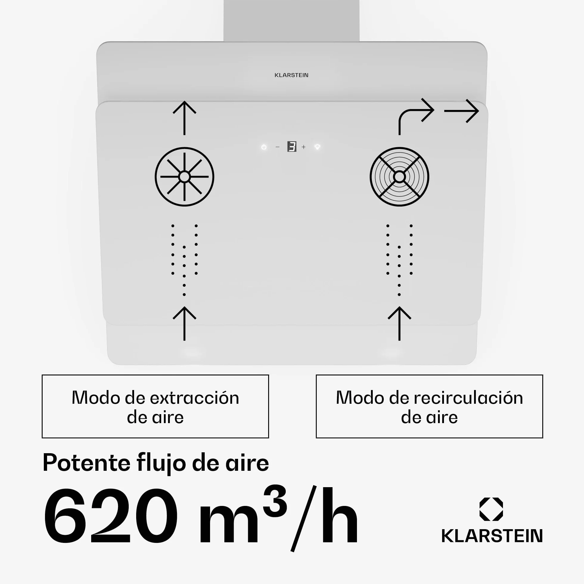 Klarstein Campana Extractora Cocina Pared Filtro Aluminio Antigrasa Lavavajillas 607m³/h LEDs Controles Táctil