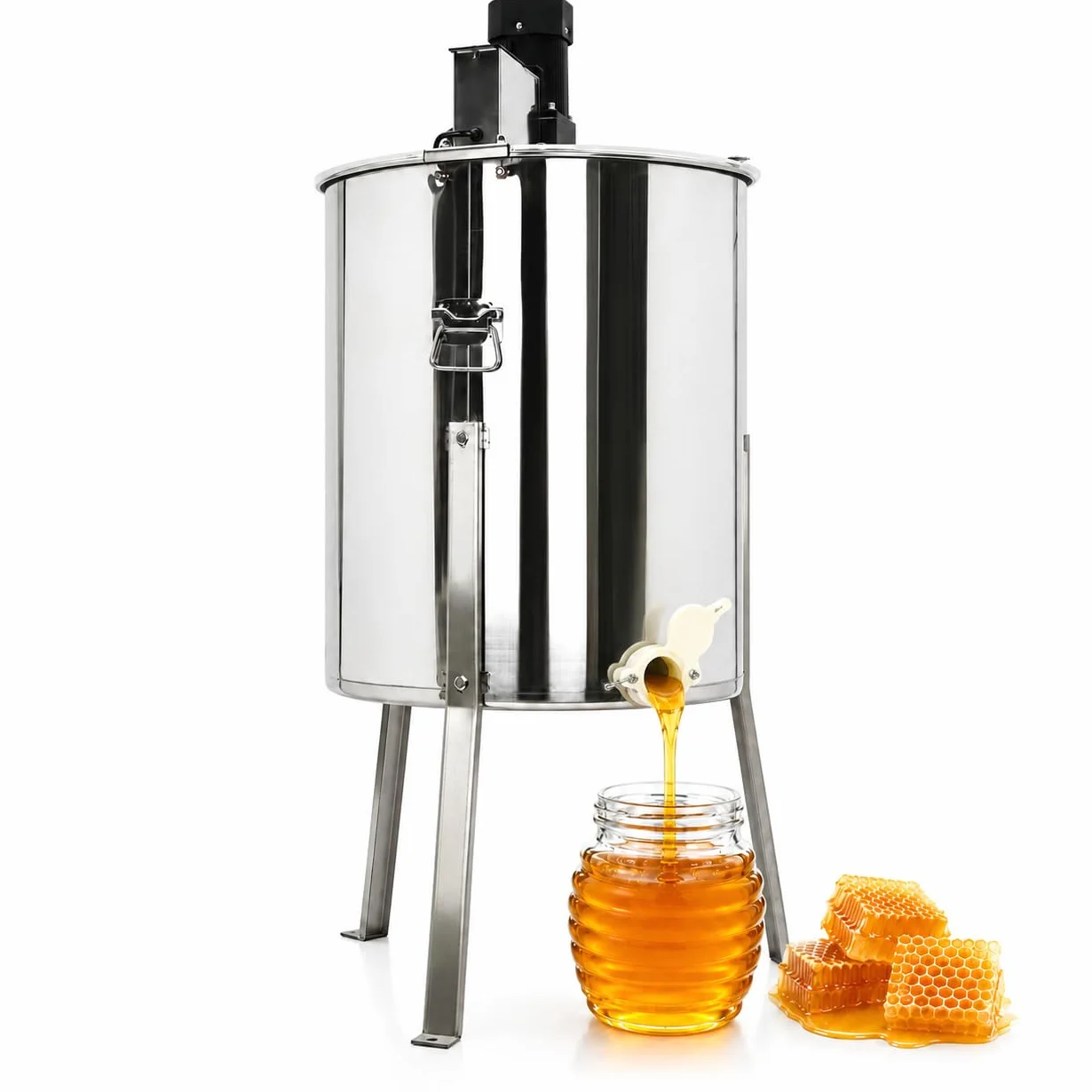 Centrifugadora eléctrica de miel de 220 V 140 W, acero inoxidable, 8 ranuras, extractor de miel de panal, con tapa, accesorios para apicultores (4 marcos pequeños + 4 marcos estándar)