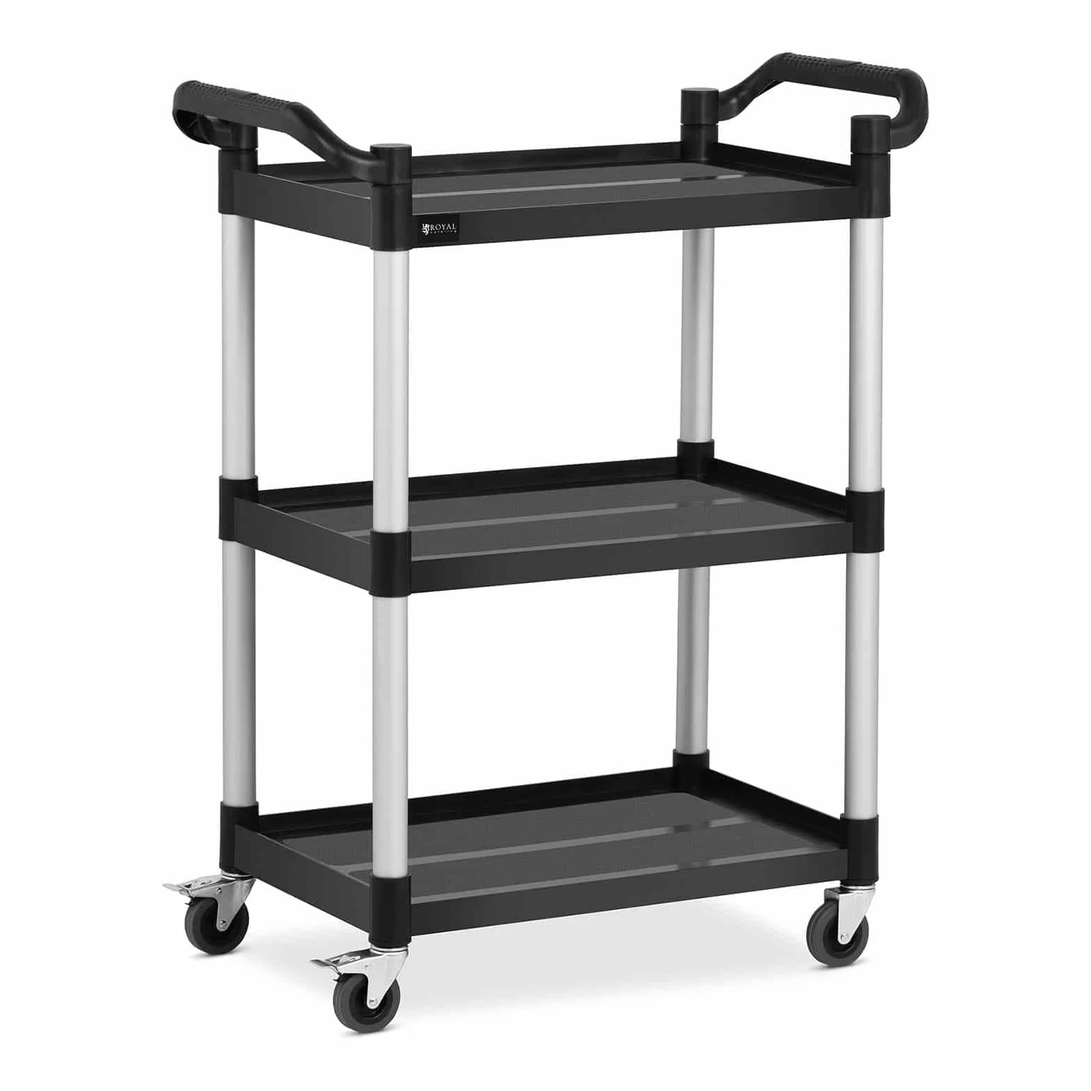 Royal Catering Carro De Servicio Carrito para Hostelería RC-PSTB3800 (3 estantes de 63 x 40 cm, Capacidad de Carga: 90 kg, Color Negro)