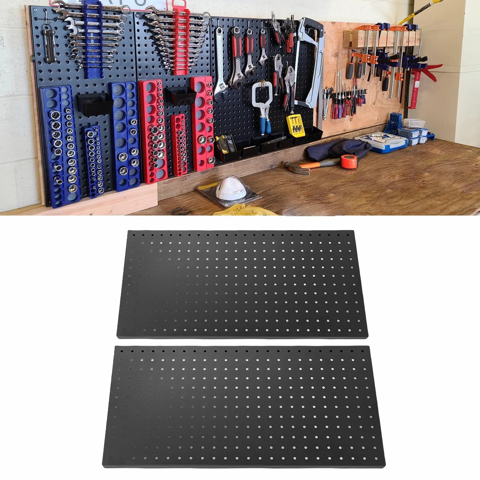 2 Paneles Metálicos Perforados para Pared, 24 x 12 Pulgadas Organizador de Almacenamiento con Paneles Perforados de Acero para Herramientas para Garajes, Tiendas y Sótanos
