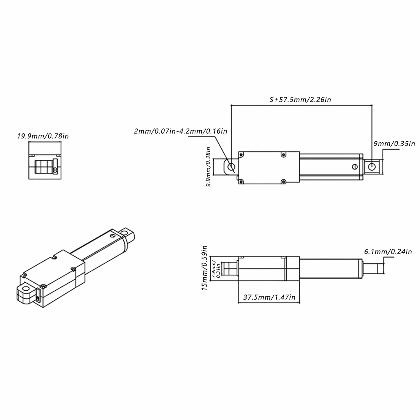Actuador Lineal Eléctrico 12V DC 30mm 15mm/s 50N