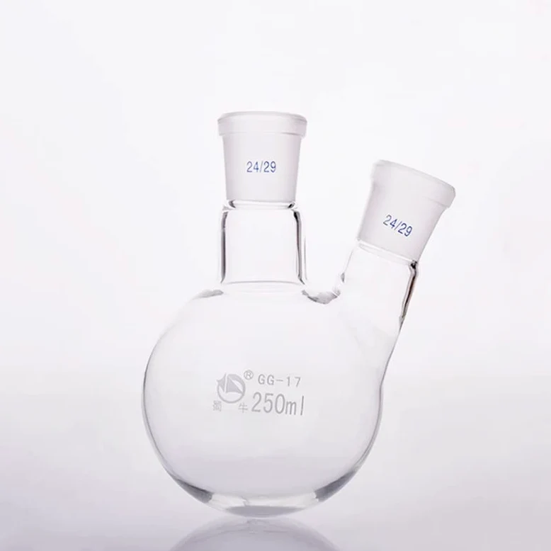 matraz de Vidrio borosilicato de Laboratorio. Matraz de destilación de Vidrio de Laboratorio de Fondo Redondo de Doble Cuello, Inclinado/Recto, de 50 ml a 2000 ml, 1 Unidad(500ml 24x24)