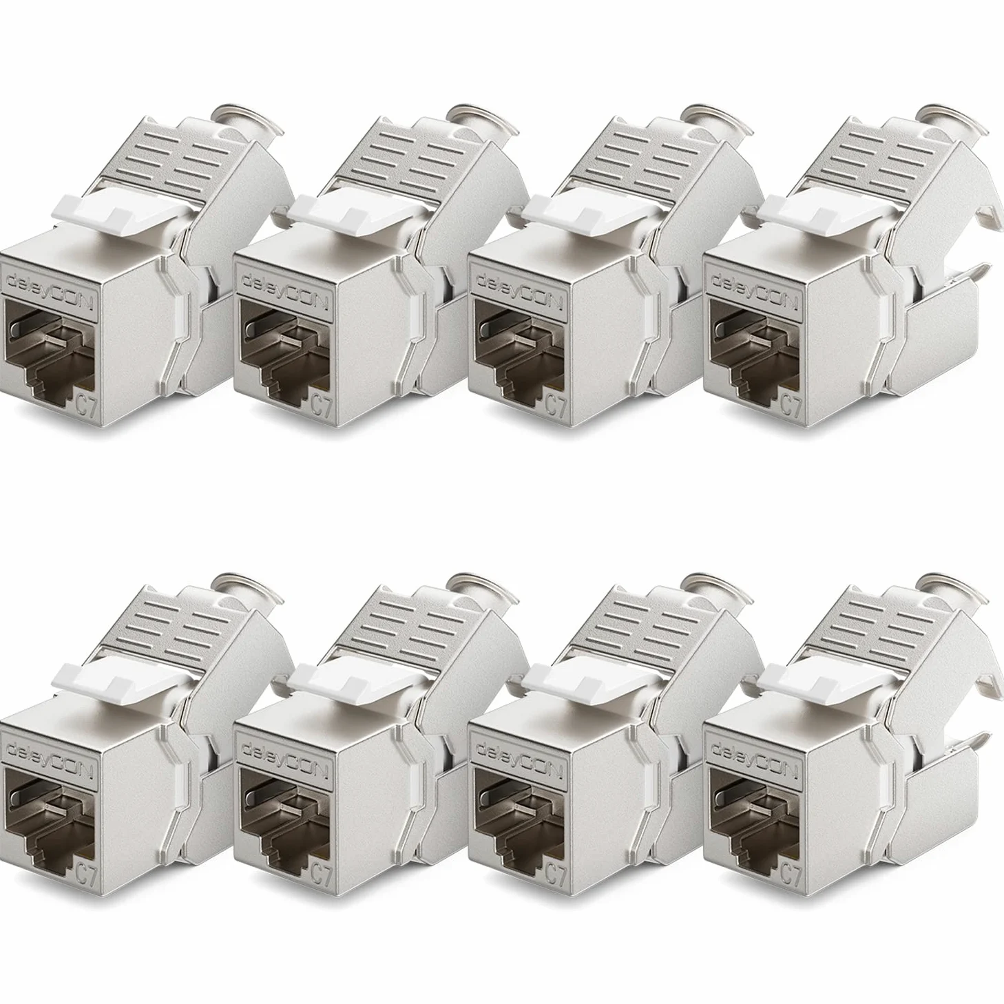 deleyCON 8X Módulo Keystone CAT7 - Compatible con Cables de Instalación CAT7/CAT6/CAT6a, Empalmes y Patch Cables - Blindaje STP - Puerto RJ45-1000 MHz, 10 Gbit/s - con Terminal de Corte (LSA)