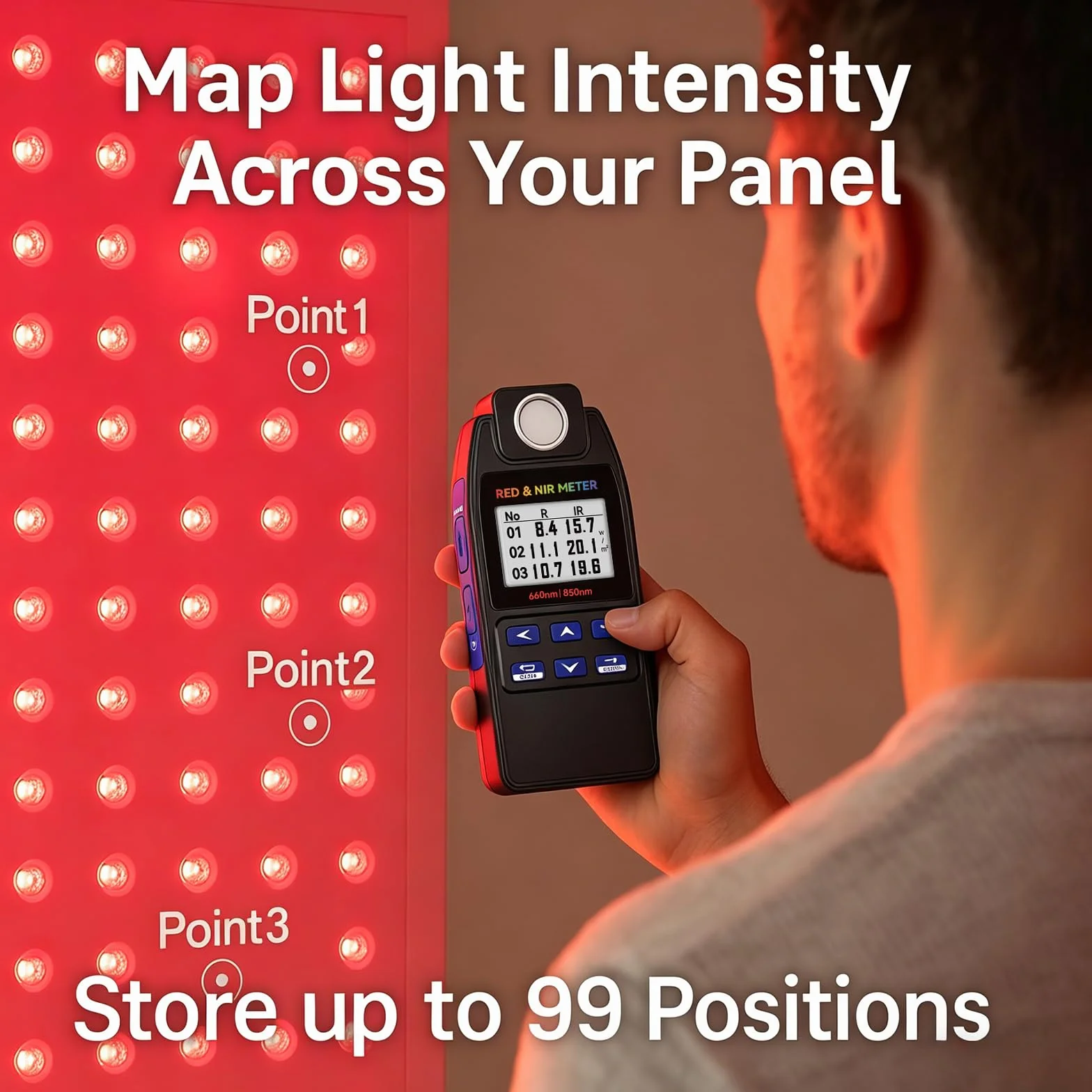 AH-DRNIR Medidor de Irradiancia Luz Roja NIR 660nm 850nm Radiómetro Doble Longitud de Onda