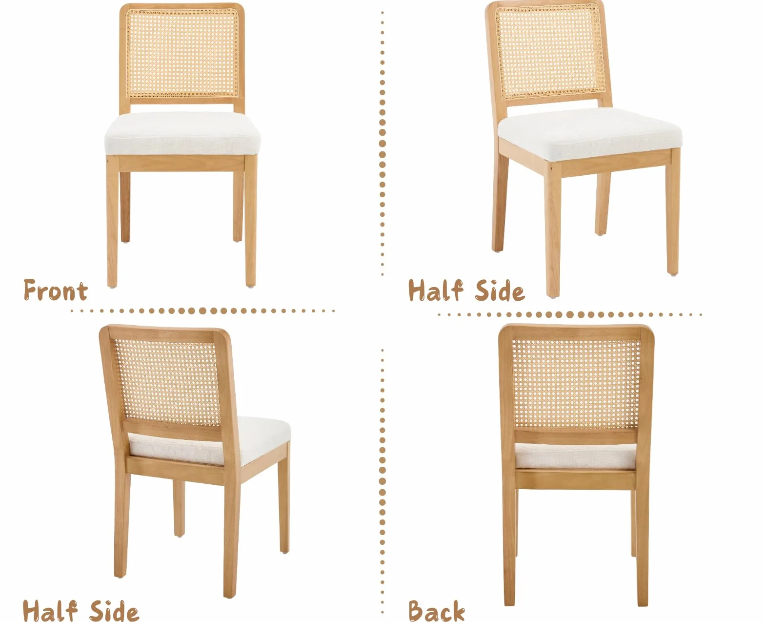 chairus Juego 4 de Sillas de Comedor Madera Sillas Cocina de Rústico con Respaldo Ratán, Sillas Restaurante Tapizadas de Chenilla Sillas de Salón Sencillas para Hogar, Blanco