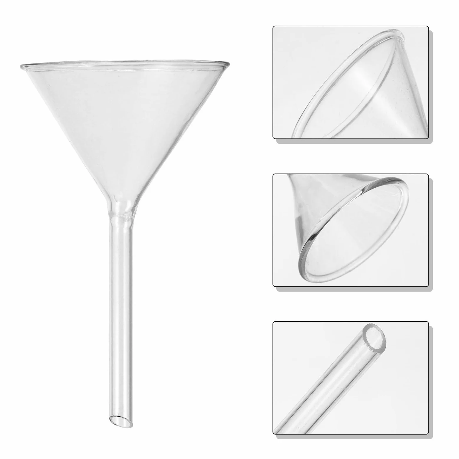 Embudo de Vidrio para Laboratorio 4 Piezas, Resistente a Ataques Químicos, Reutilizable, Adecuado para Transferir Pequeñas Cantidades de Líquidos y Esencias