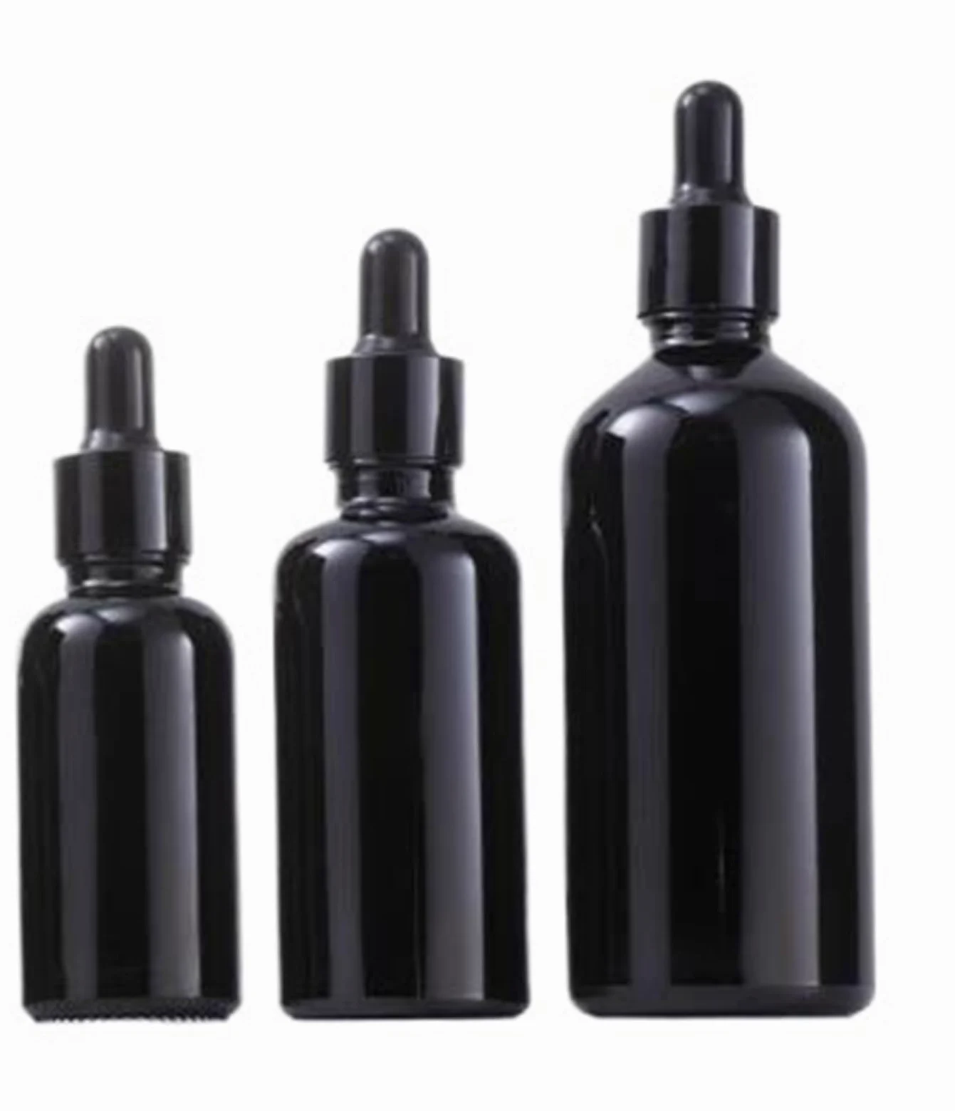 Gotero Botellas cuentagotas de vidrio negro esmerilado, botella pipeta con gotero vacía brillante for suero aceite Perfume esencial(Bright Black,10PCS_100ML)