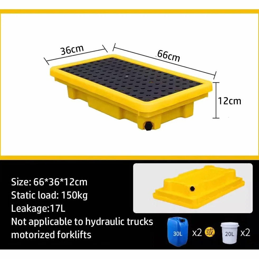 Plataforma de contención de derrames, bandeja modular a prueba de fugas para almacenamiento seguro de tambor y prevención de derrames industriales, 66 x 36 x 12 cm