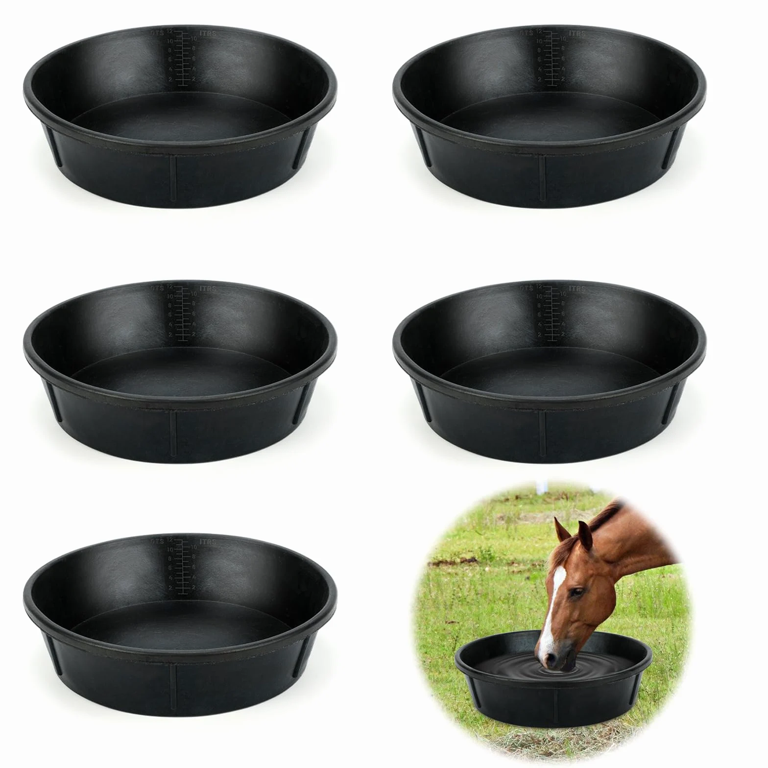 5 sartenes de goma resistentes, bandeja de alimentación de caballos de 12Q/3 galones, cubo de alimentación grande para alimentación de animales, cuenco de agua de ganado, bañera de polvo de