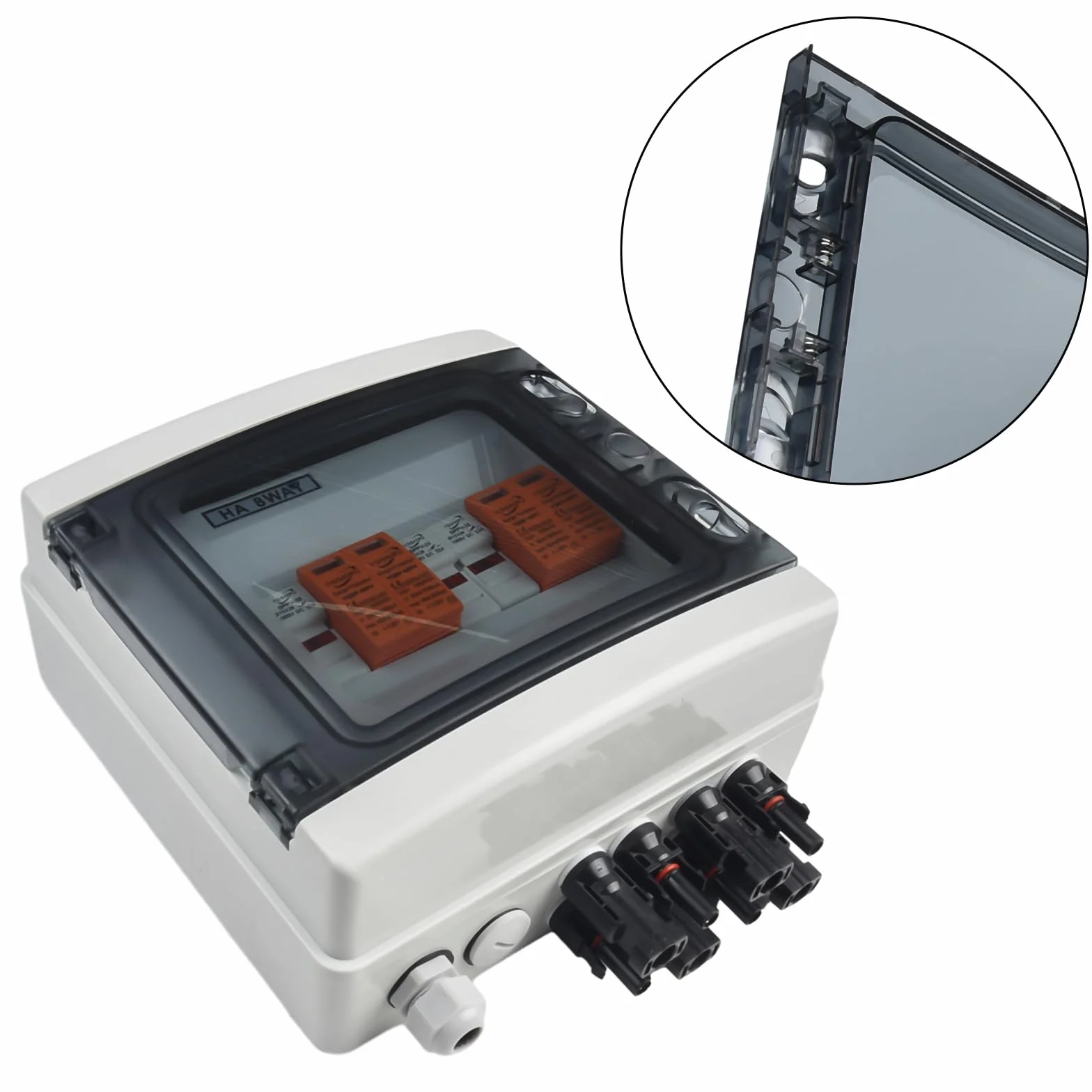 Caja de conexión fotovoltaica, caja de conexiones solar DC 2 cuerdas 8/12 módulos 2 entradas 2 salidas fotovoltaico de protección IP65(DC 2-String 12M T2 1000V)