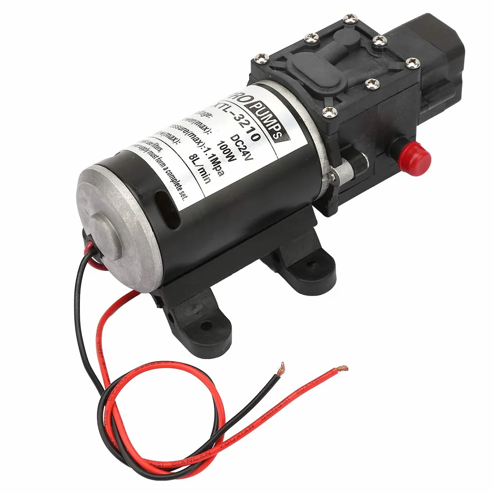 Bomba de Microdiafragma 24V 100W 8L/M Alta Presión Interruptor Autocebante para Equipos Industriales y Limpieza