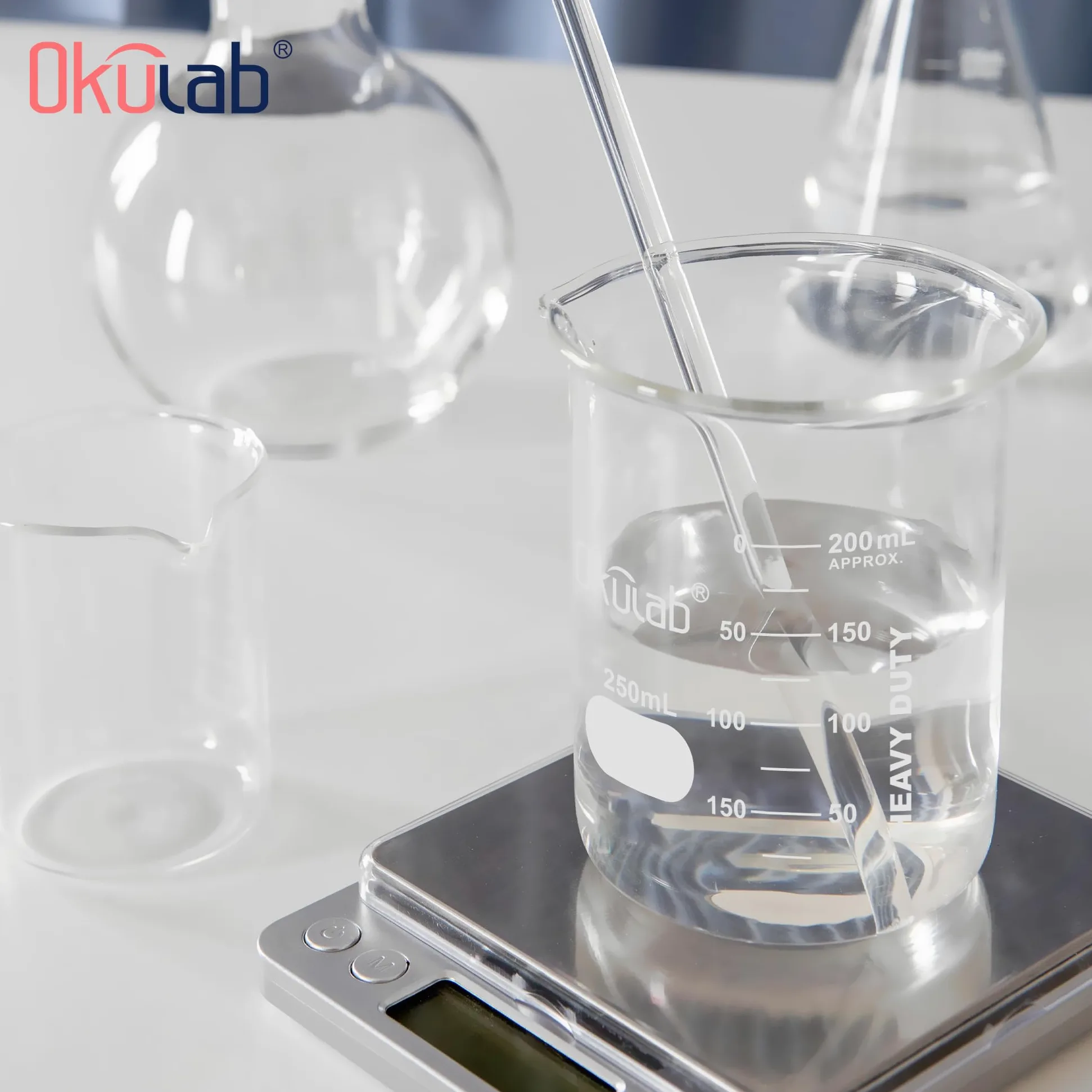 Vasos de precipitados de cristal, resistentes, con graduación impresa a doble escala. 12 piezas de vol.250 ml, HBKG250C12