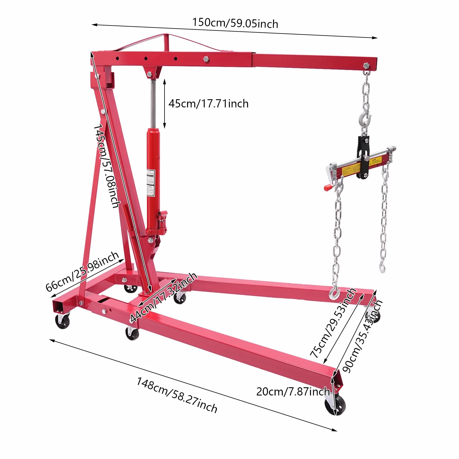 Grúa de taller de 2000 kg, plegable, elevador de motor hidráulico, 2000 kg, altura regulable con 4 niveles, incluye balanceador de motor y ruedas para reparación de coches, reparación de coches para