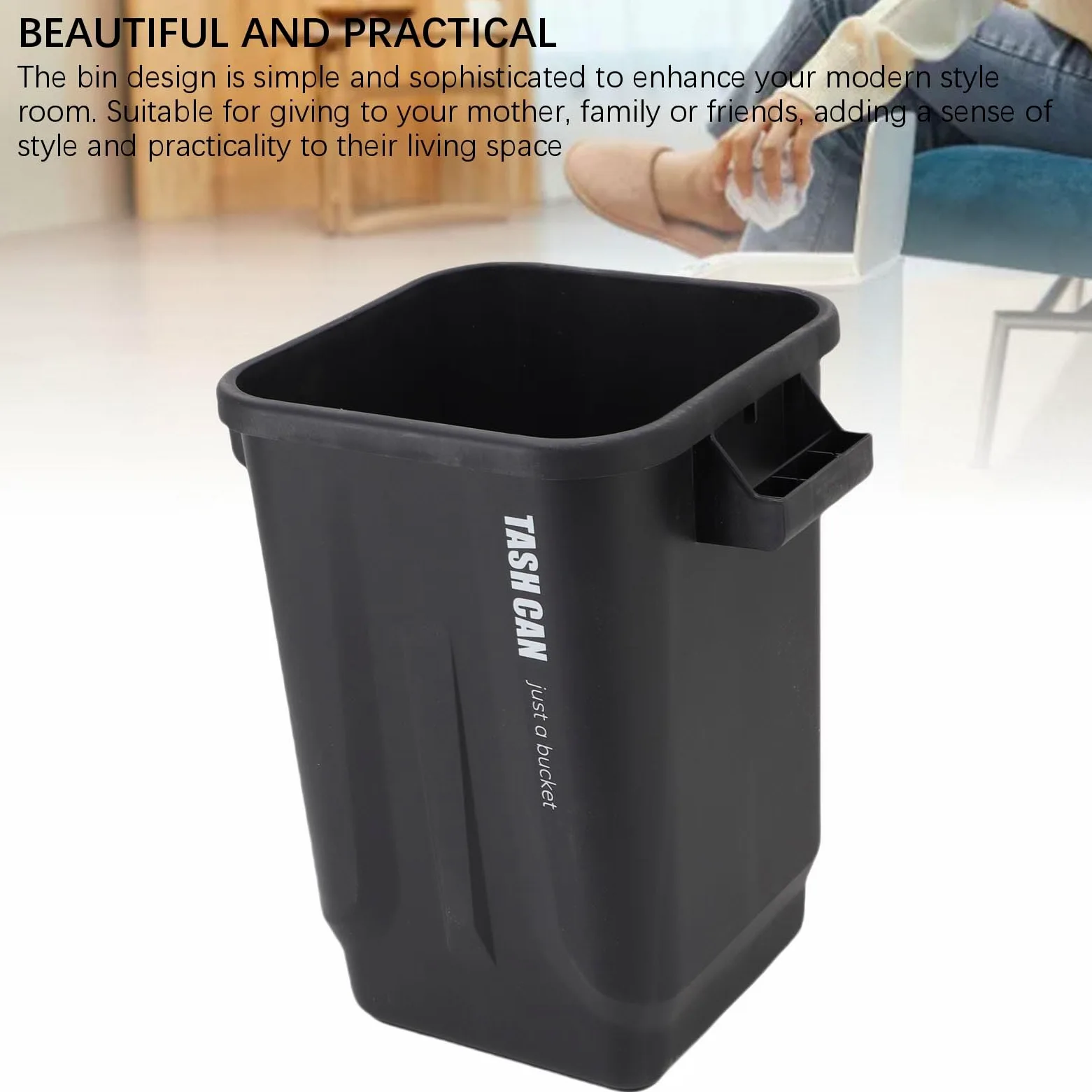 Cubo de Basura de Cocina, Cubo de Basura Compacto que Ahorra Espacio con Asas Resistentes y Diseño Apilable, para Baño, Oficina, Sala de Estar, RV (Negro)