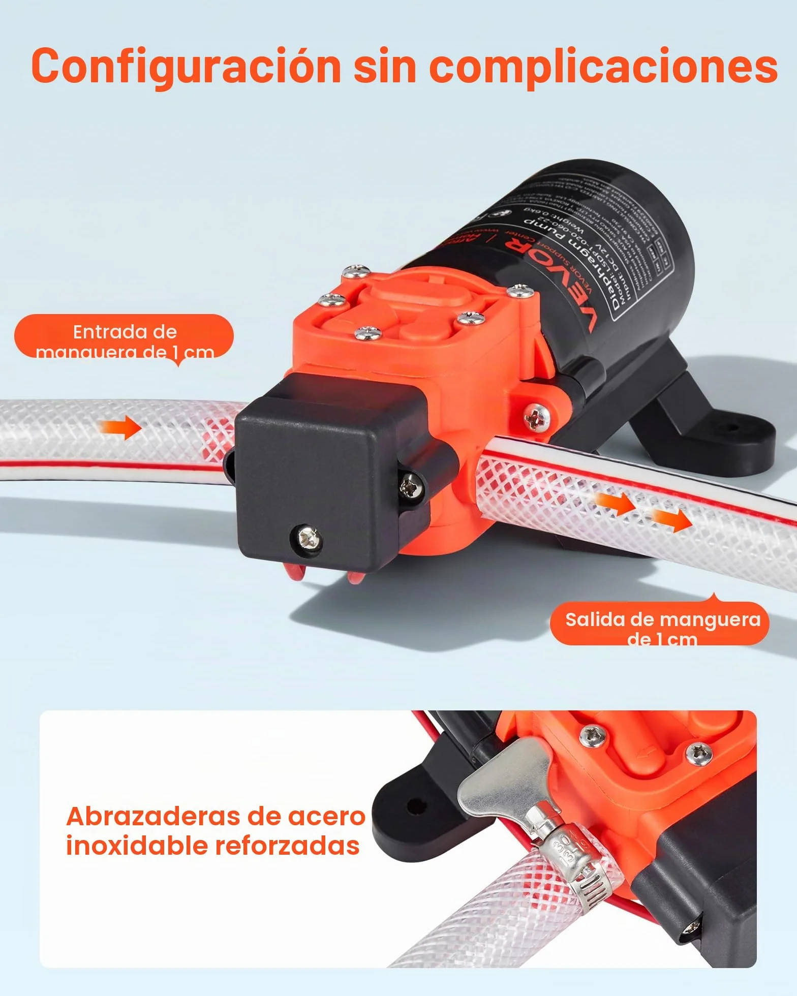 VEVOR Bomba de Diafragma 4,5 L/min Autocebante 2 Cámaras 5,5 Bar para Autocaravanas Caravanas Barcos Riego