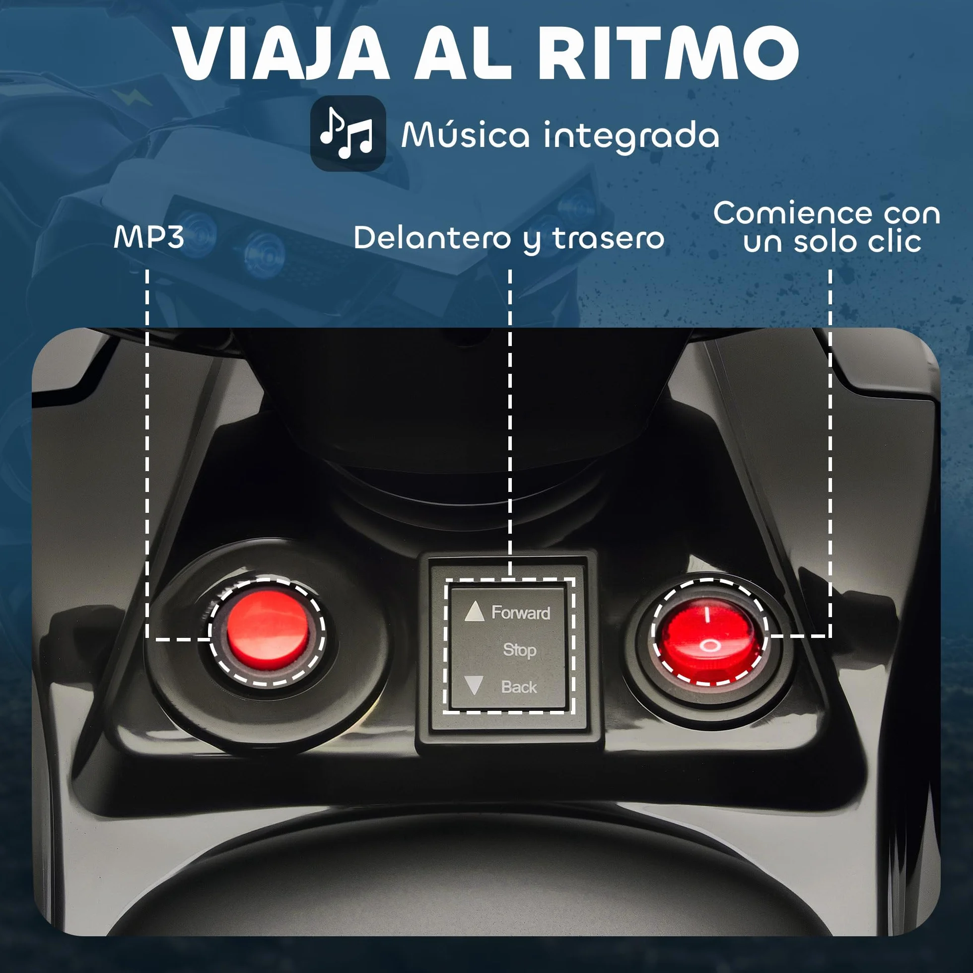 AIYAPLAY Quad Eléctrico para Niños 6V, Velocidad 3km/h, Faros y Música, Blanco