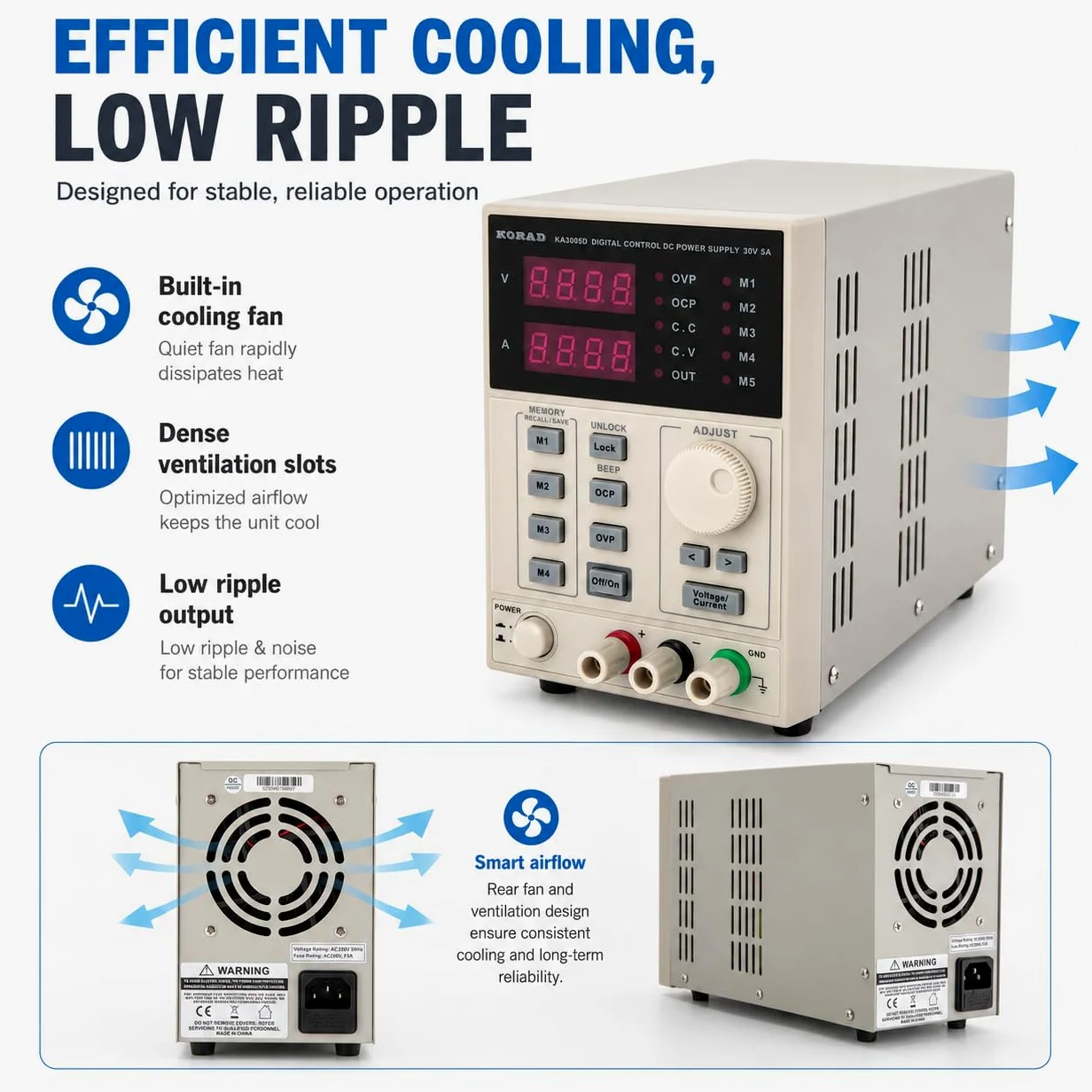 Alimentación de laboratorio ka3005d 0-30 V/0-5 A convertidor de tensión | Alimentación estabilizada e DC ajustable y programable con pantalla LED de 4 dígitos de alta precisión