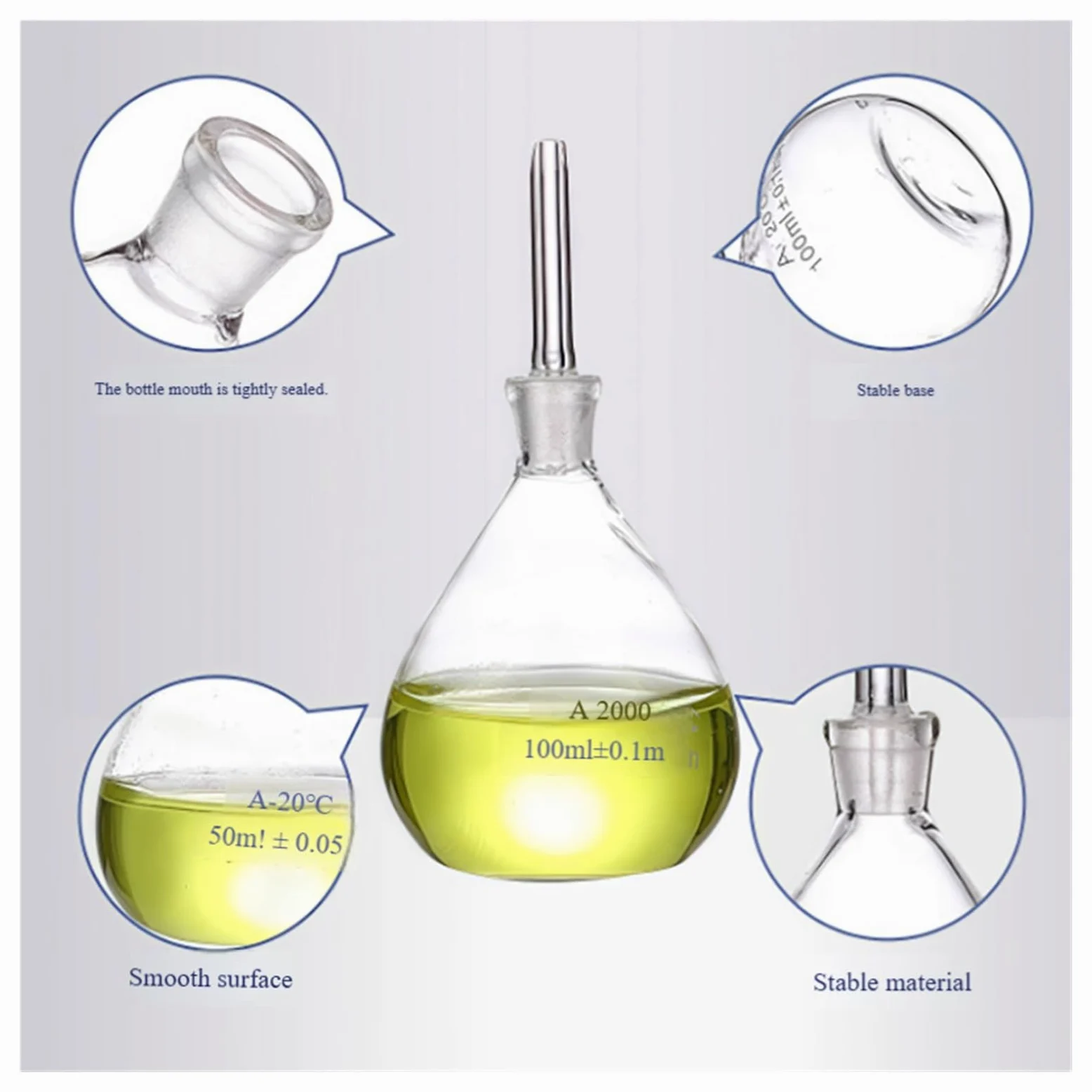 Picnómetro de vidrio con picnómetro de temperatura Picnómetro sólido(25ml)