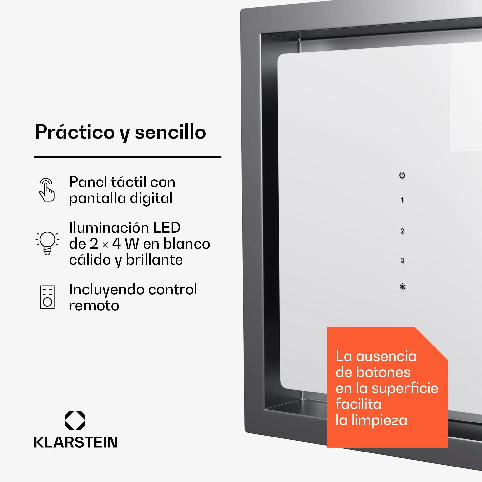 Klarstein Campana Extractora Isla, 410 m³/h, Filtro Aluminio Anti Grasa, Apto Lavavajillas