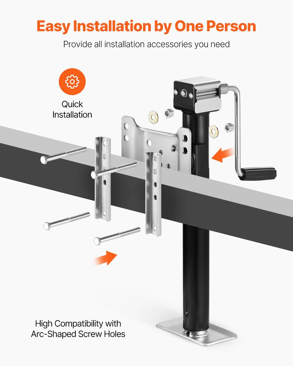 VEVOR Gato para Remolque, Capacidad de Carga Dinámica de 2267 kg, Gato para Remolque con Pernos Soporte de Elevación de 365 mm con Manija para Remolque de RV, Remolque para Yates, Remolque Utilitario