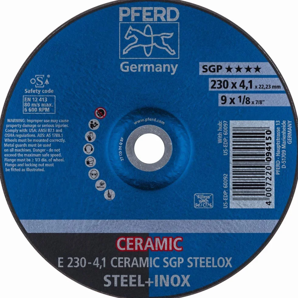 10 discos de desbaste PFERD E 230-4,1 CERAMIC SGP STEELOX 62100230