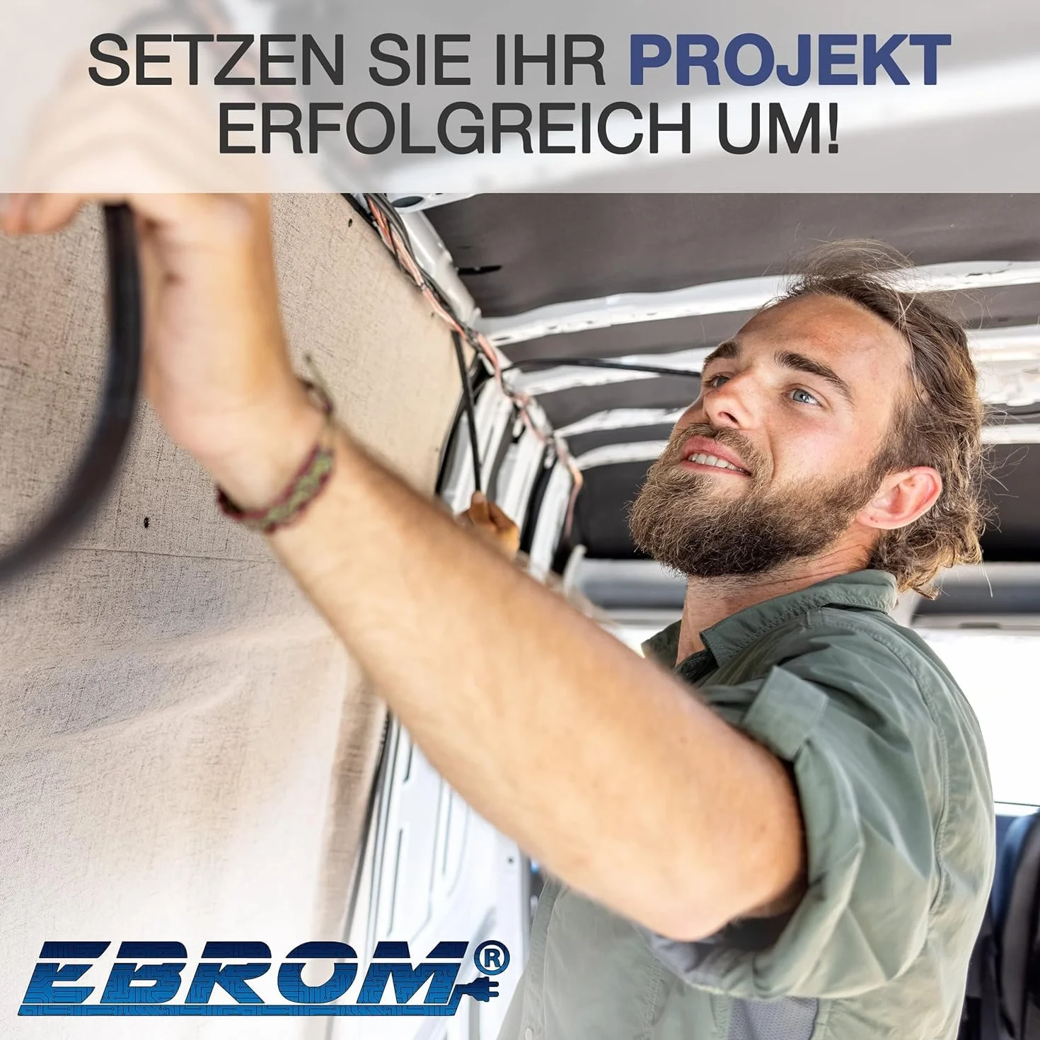 EBROM - Cable de batería, cable de tierra con borne (-) 35 mm2 negro, ya confeccionado + tubo termorretráctil, a partir de 30 cm hasta 2 metros, ojales/terminales de cable M6/M8/M10/M12/sin
