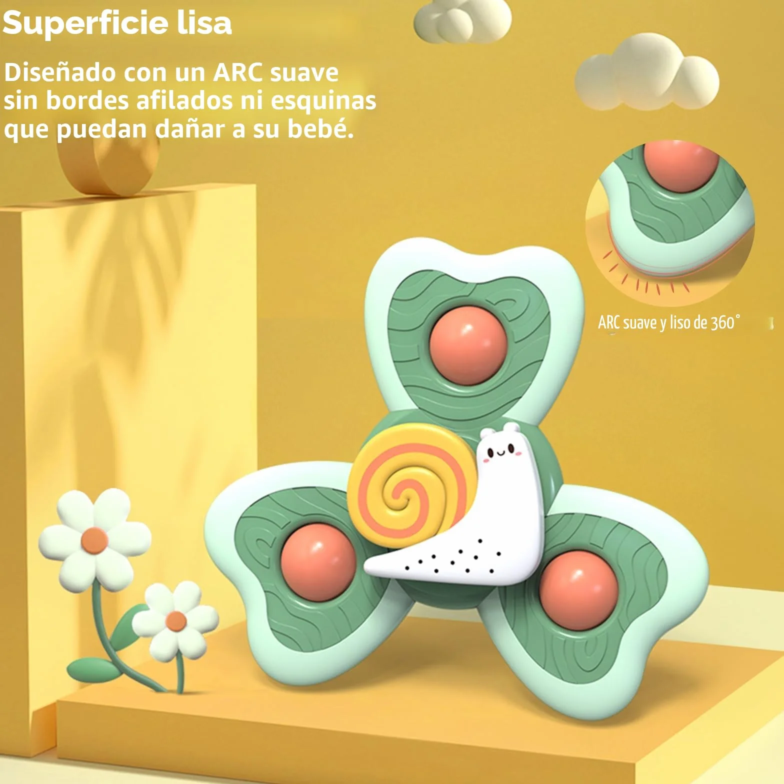 Spinner Bebé con Ventosa 3 Juguetes Giratorios Sensoriales para Baño Trona Viaje