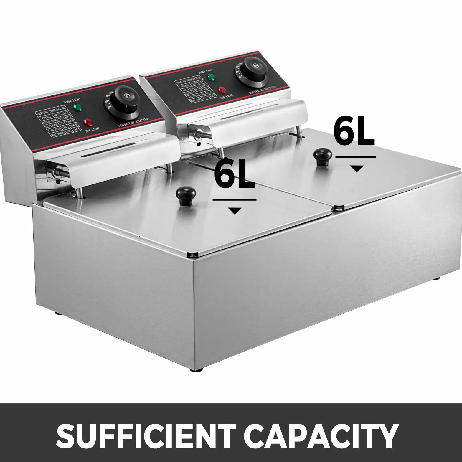 VEVOR Freidora Eléctrica Profesional con Termostato Automático Comercial 12 L 5,000 W, Freidora Eléctrica de Acero Inoxidable Doble Tanque con Calentamiento Rápido para Usos Comerciales