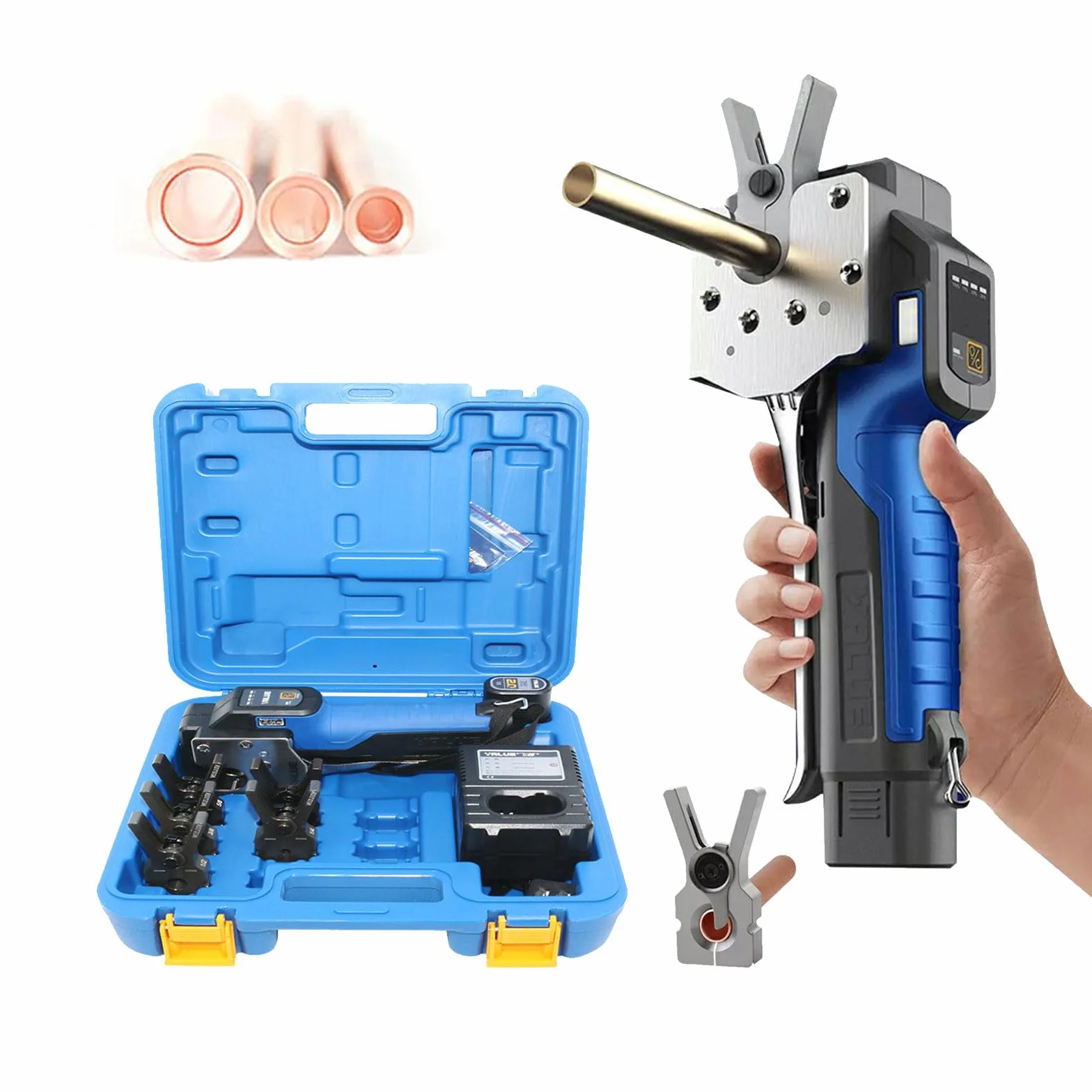 Abocardador Regulable para Tubos de Cobre de Aire Acondicionado Profesional, herramienta de expansión de tubo de 1/4"-3/4" con luz LED, herramienta de abocardado de tubo excéntrico de 45°, （9chucks）