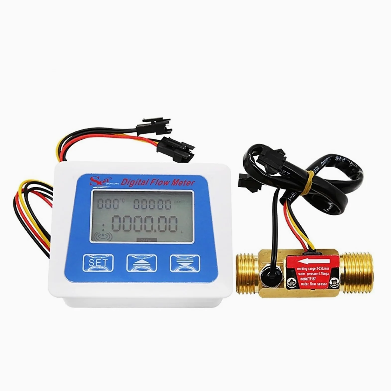 caudalímetro de líquidos, Medidor de Sensor de Flujo de Agua con pantalla LCD Digital, medidor de flujo, totámetro, registro de tiempo de temperatura con Sensor de flujo G1/2 3/4 de 1 pulgada(0.75 inc