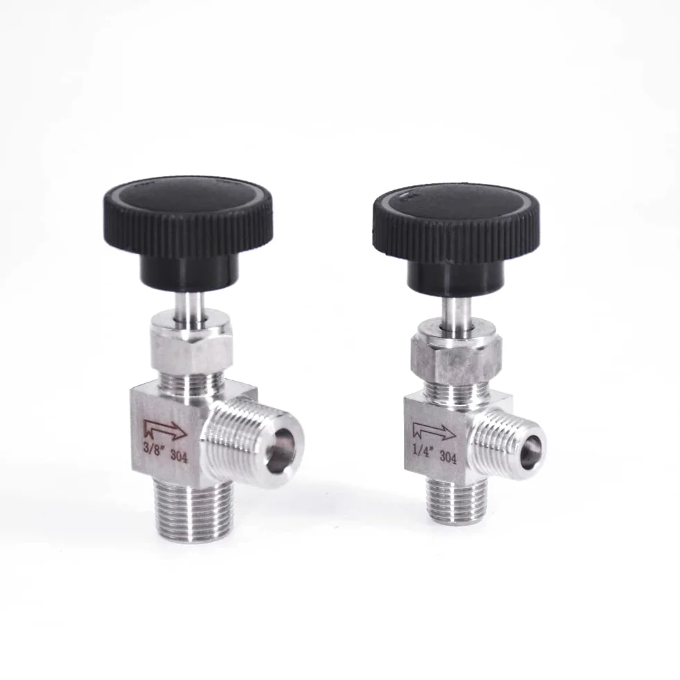 1/8 "1/4" 3/8 "1/2" válvula de Aguja de ángulo Macho Codo de grúa 304 Control de Flujo Inoxidable Agua Gas Aceite 915 PSI(1/8 Inch)
