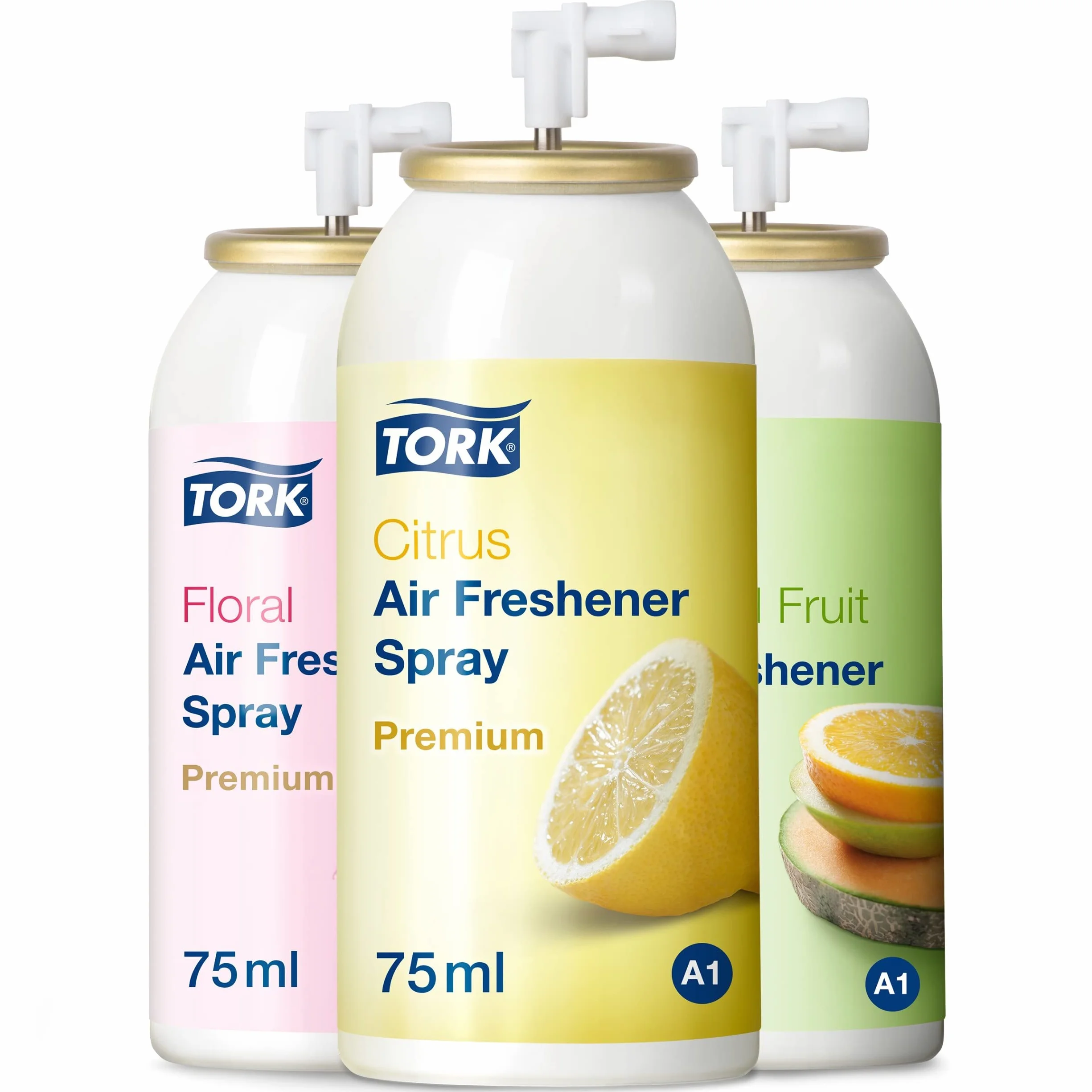 Tork 236056 Pack mixto de ambientadores en spray / Recambios de atomizadores de espray compatibles con el sistema A1 de Tork / Cítrico,Floral y Frutal