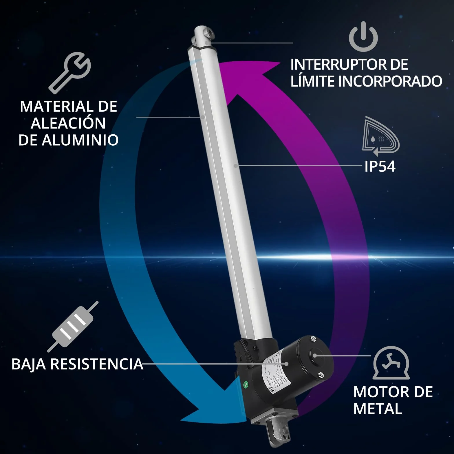 Justech DC 24V Actuador Lineal Motor 6000N 500mm Abridor Eléctrico de Puerta